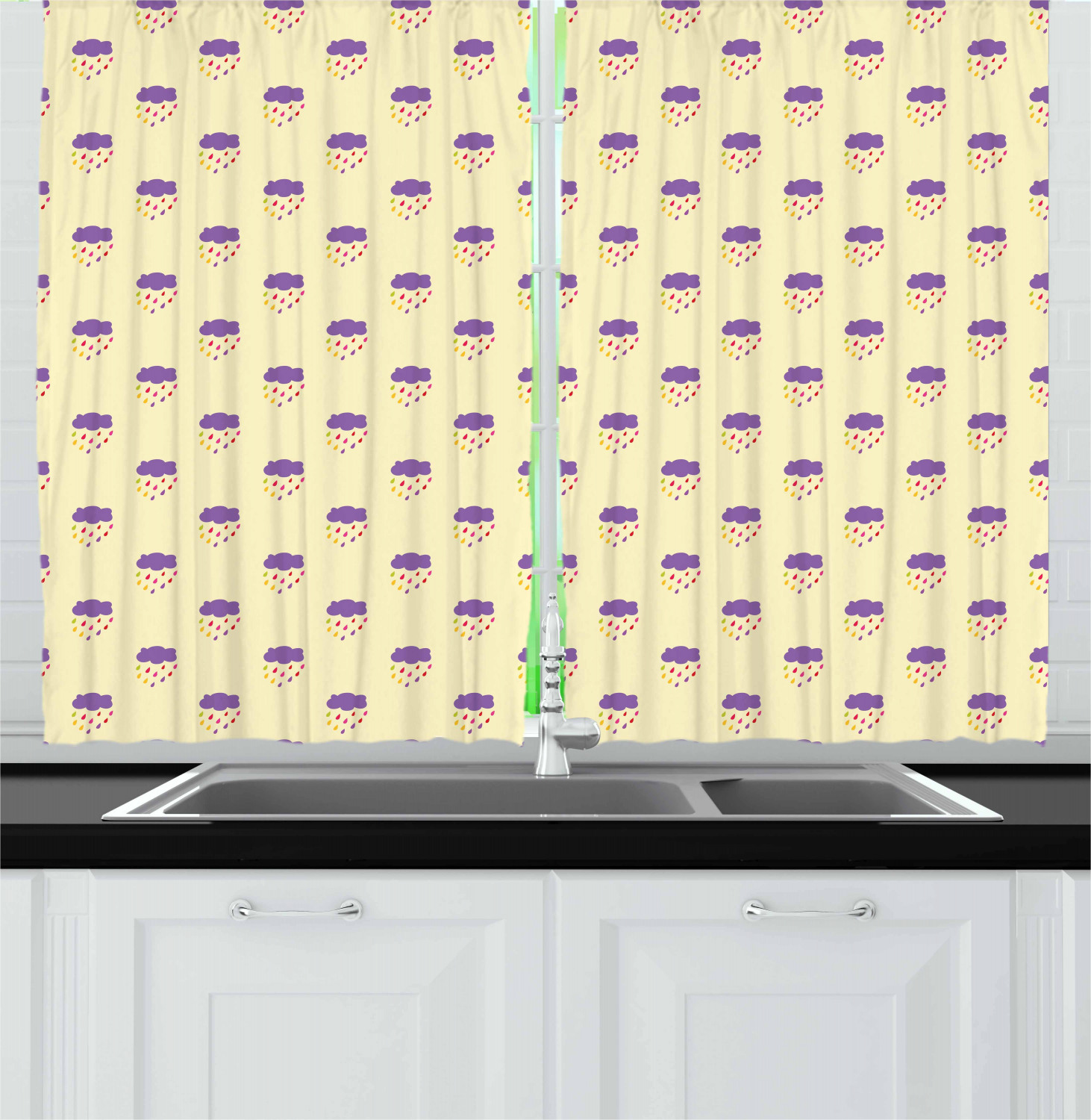 Cartoon Kitchen Curtains 2 Panel Set Window Drapes 55" X 39" Ambesonne - Picture 3 of 25