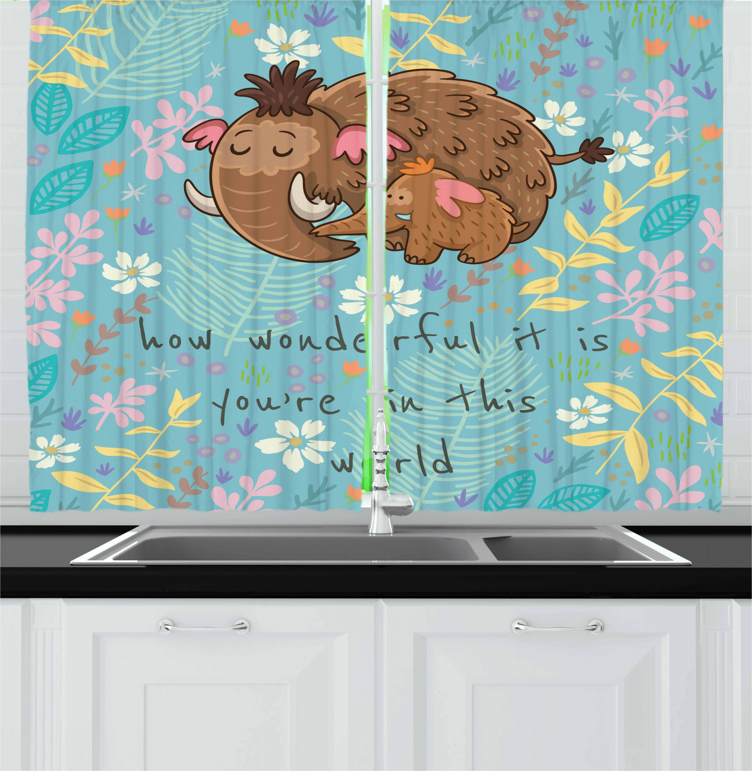 Cartoon Kitchen Curtains 2 Panel Set Window Drapes 55" X 39" Ambesonne - Picture 5 of 25