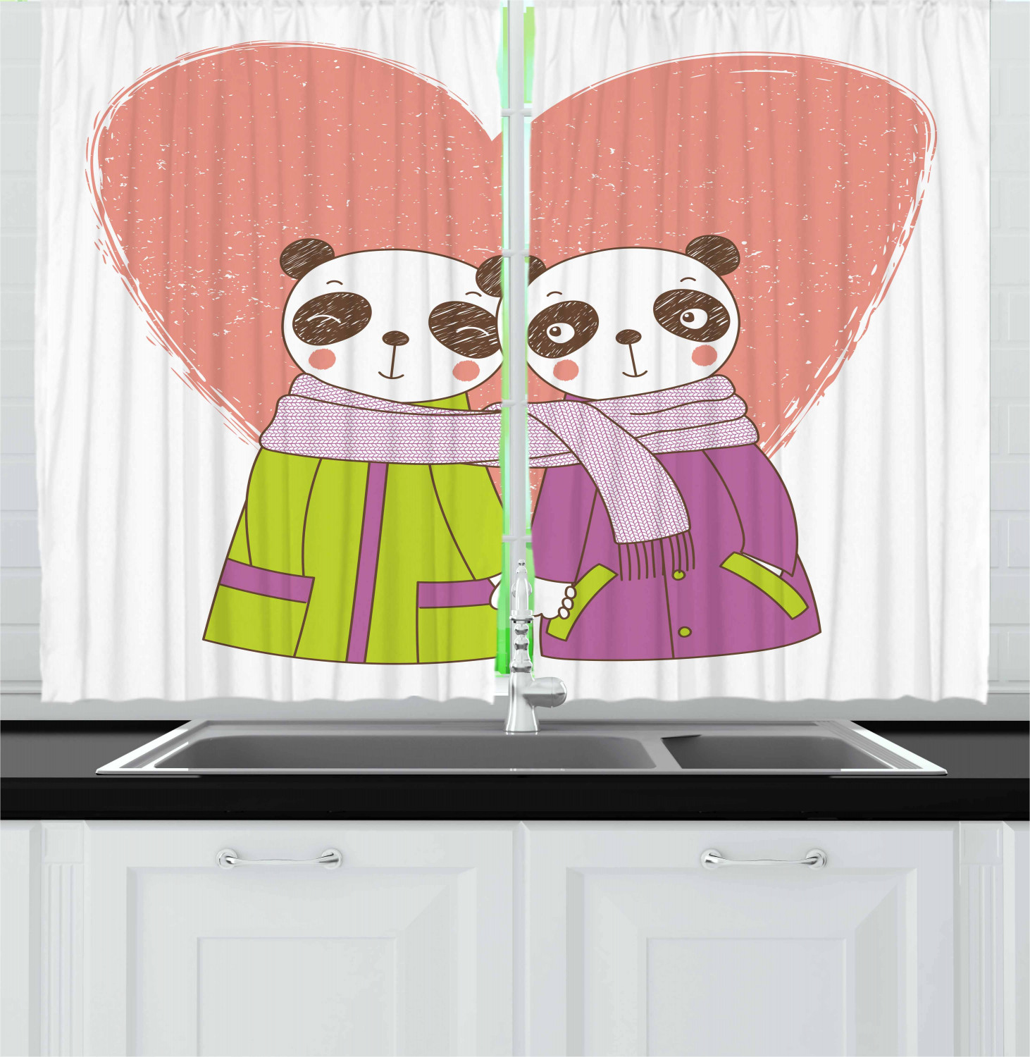 Cartoon Kitchen Curtains 2 Panel Set Window Drapes 55" X 39" Ambesonne - Picture 9 of 25