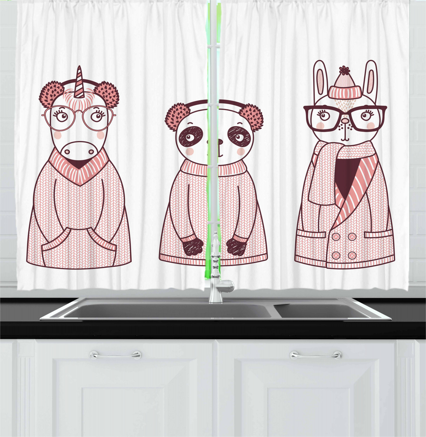 Cartoon Kitchen Curtains 2 Panel Set Window Drapes 55" X 39" Ambesonne - Picture 11 of 25