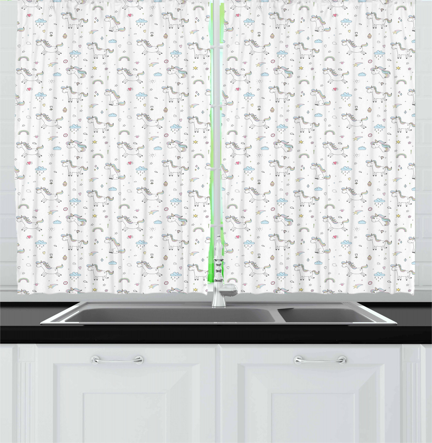 Cartoon Kitchen Curtains 2 Panel Set Window Drapes 55" X 39" Ambesonne - Picture 12 of 25