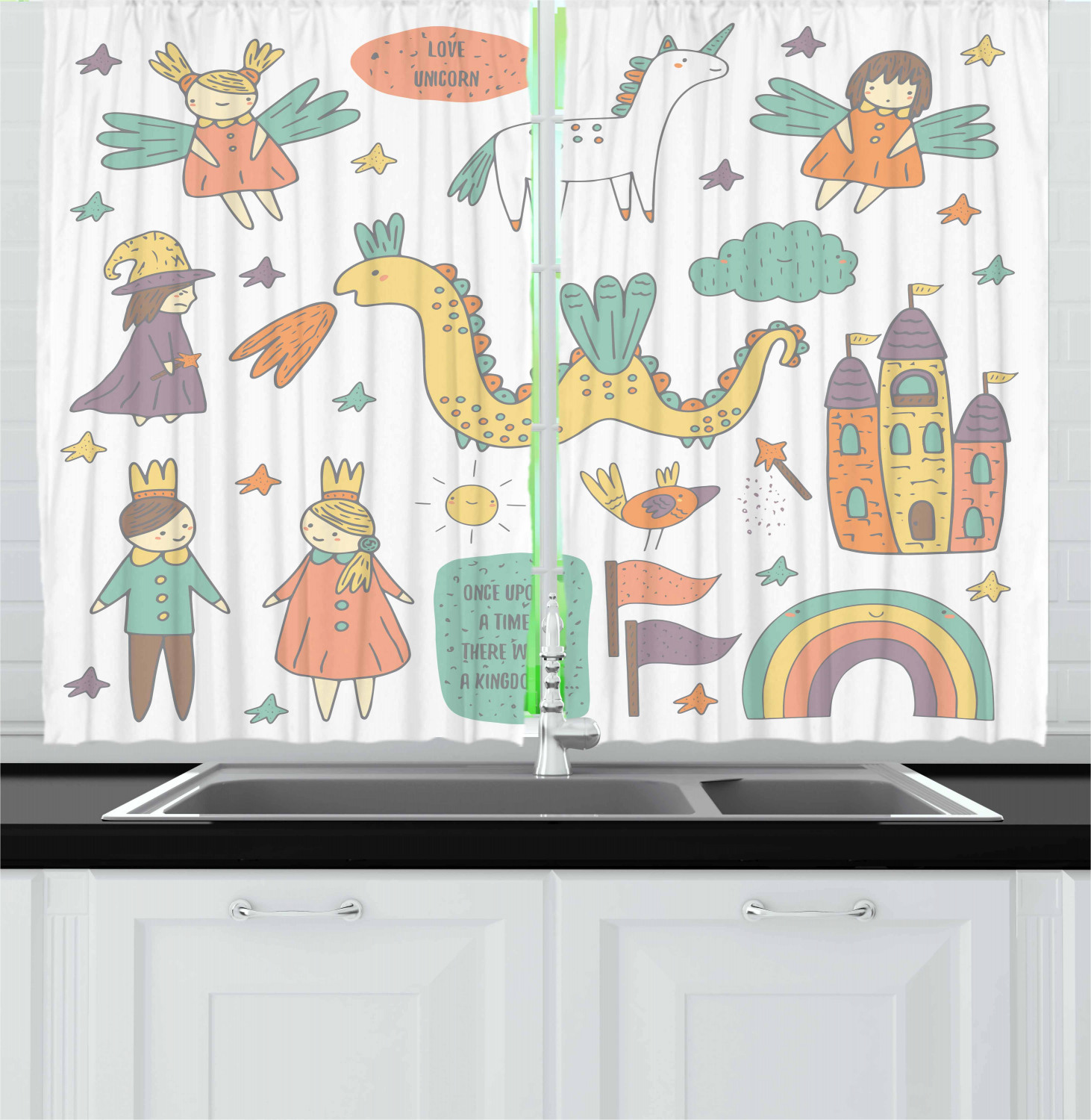 Cartoon Kitchen Curtains 2 Panel Set Window Drapes 55" X 39" Ambesonne - Picture 13 of 25