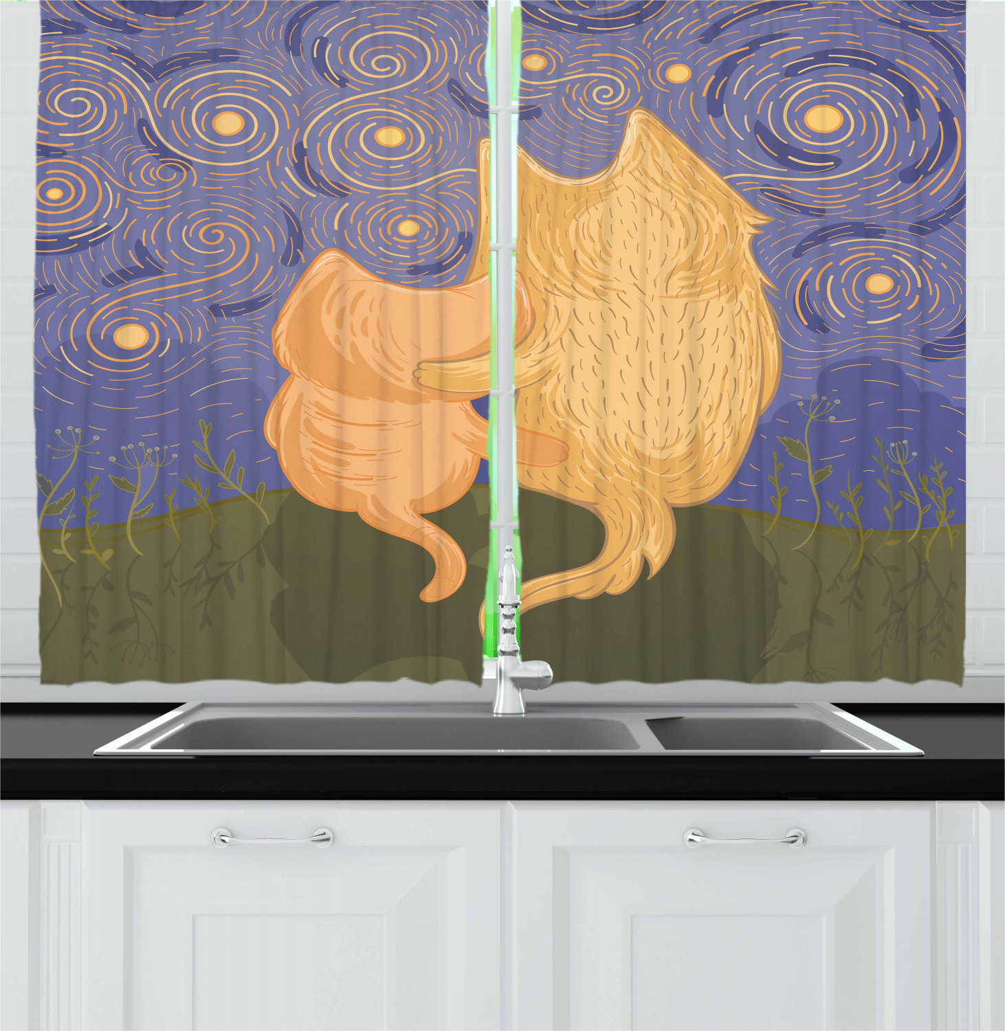 Cartoon Kitchen Curtains 2 Panel Set Window Drapes 55" X 39" Ambesonne - Picture 15 of 25