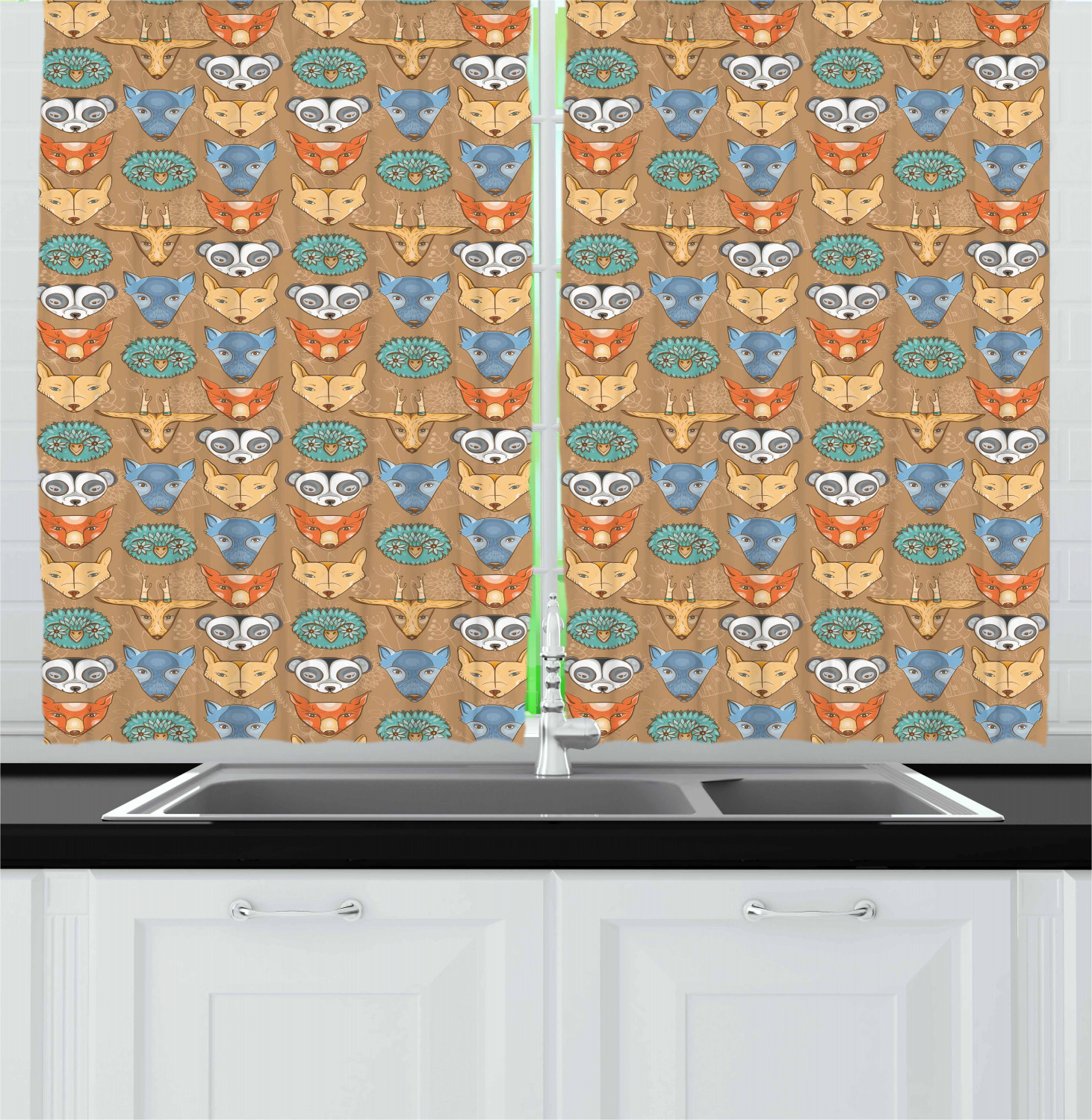 Cartoon Kitchen Curtains 2 Panel Set Window Drapes 55" X 39" Ambesonne - Picture 16 of 25