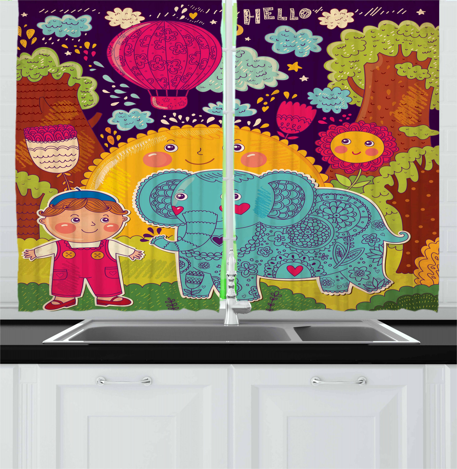 Cartoon Kitchen Curtains 2 Panel Set Window Drapes 55" X 39" Ambesonne - Picture 18 of 25