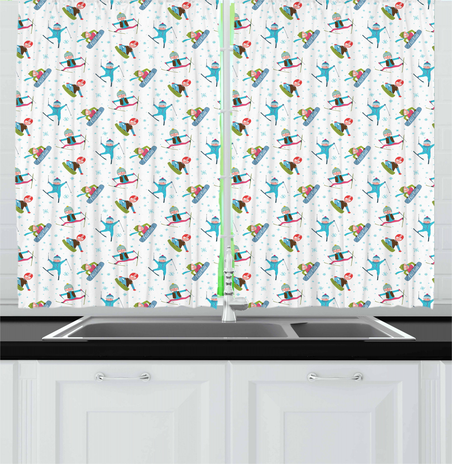 Cartoon Kitchen Curtains 2 Panel Set Window Drapes 55" X 39" Ambesonne - Picture 23 of 25