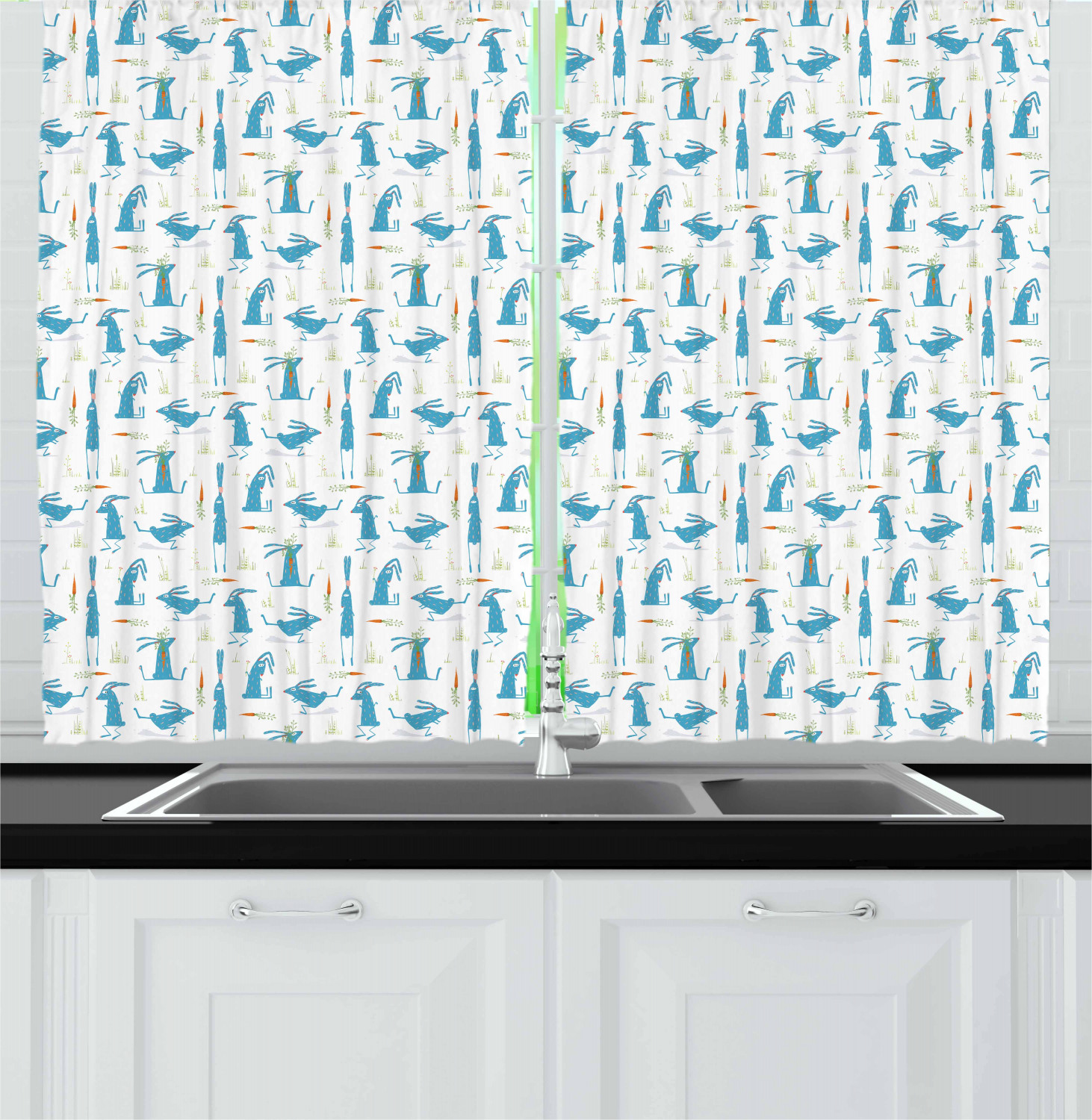Cartoon Kitchen Curtains 2 Panel Set Window Drapes 55" X 39" Ambesonne - Picture 25 of 25