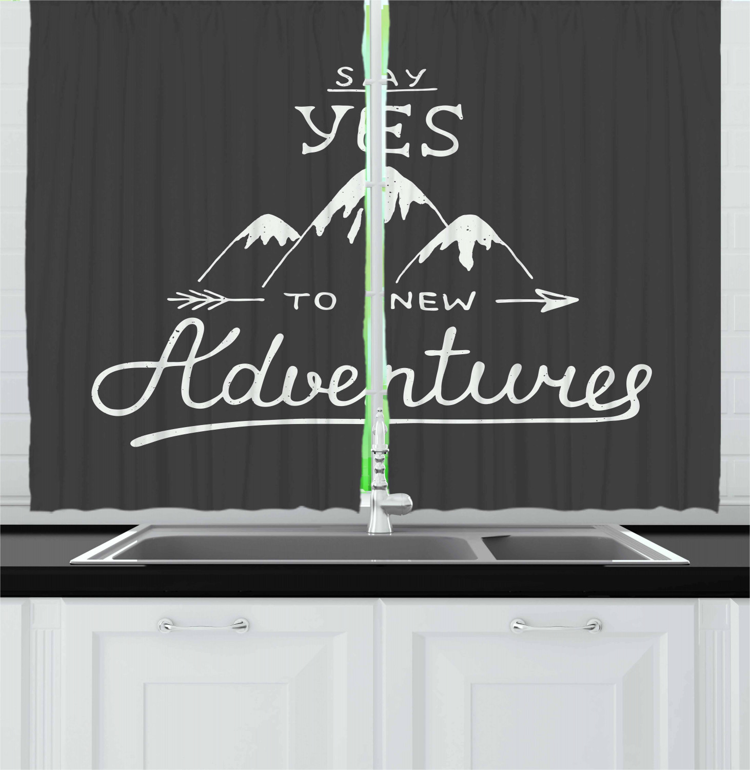 Mountain Kitchen Curtains 2 Panel Set Window Drapes 55" X 39" Ambesonne - Picture 13 of 17