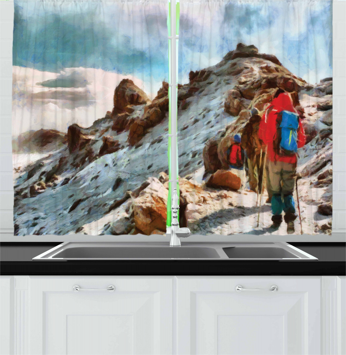 Mountain Kitchen Curtains 2 Panel Set Window Drapes 55" X 39" Ambesonne - Picture 17 of 17