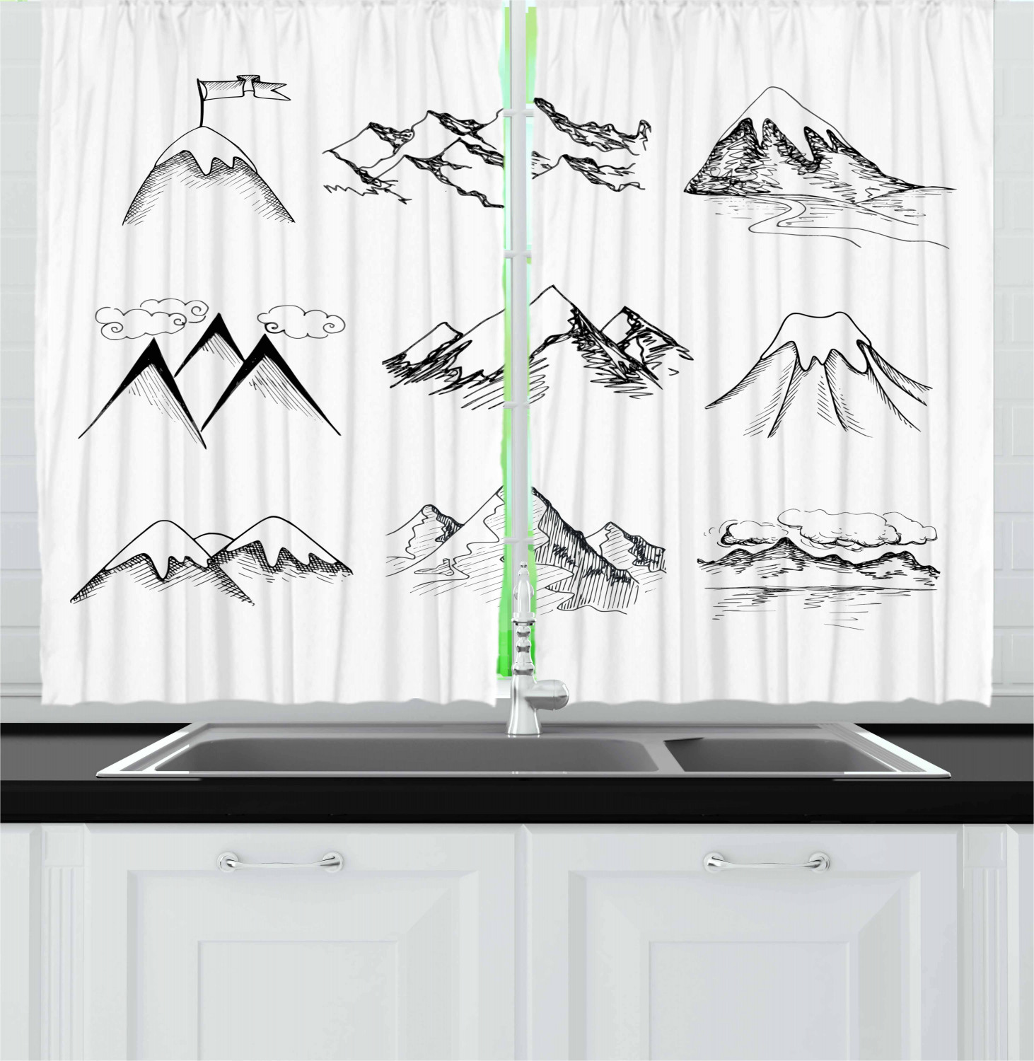 Mountain Kitchen Curtains 2 Panel Set Window Drapes 55" X 39" Ambesonne - Picture 6 of 17