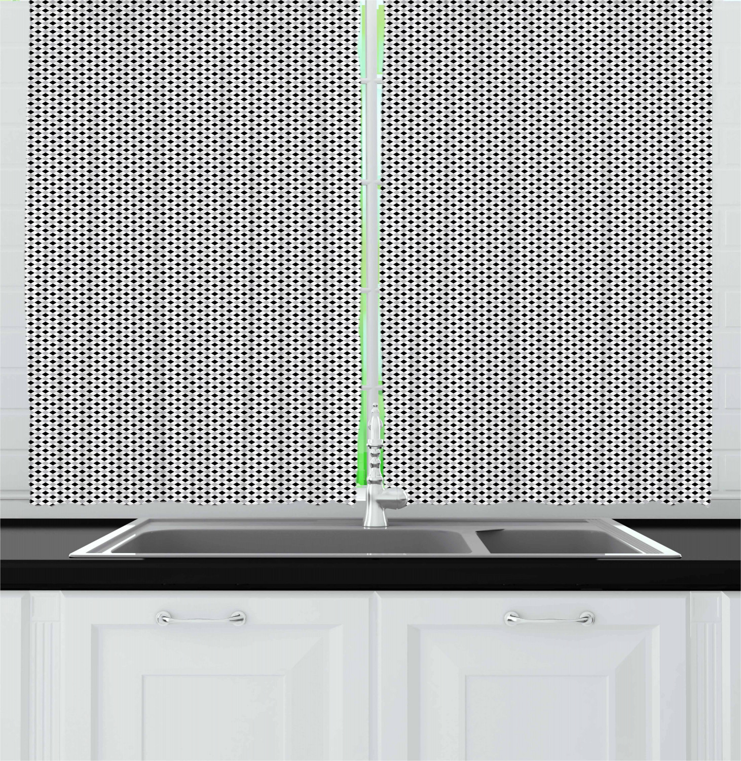 Black and Grey Kitchen Curtains 2 Panel Set Window Drapes 55" X 39" Ambesonne - Picture 16 of 26
