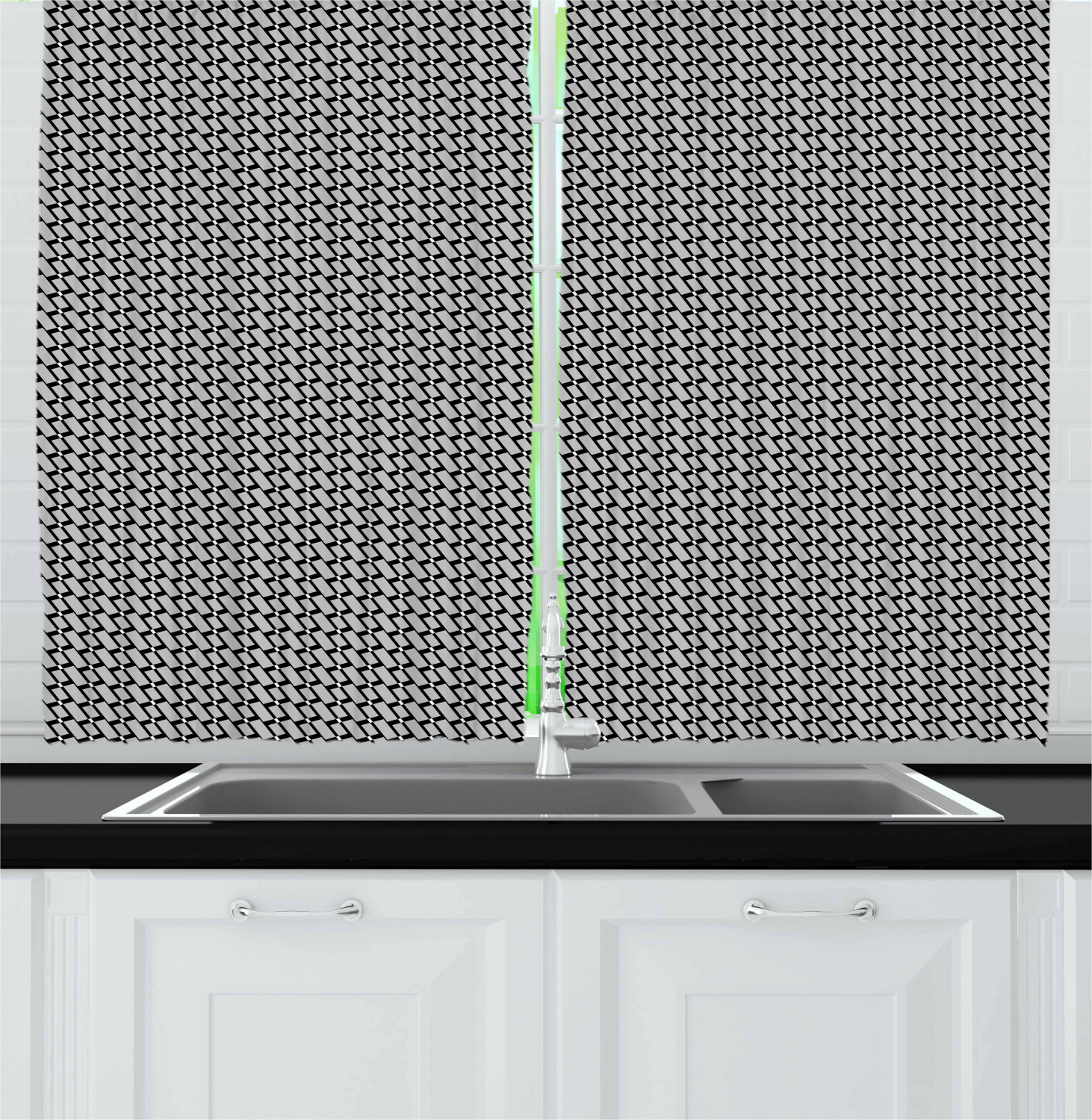 Black and Grey Kitchen Curtains 2 Panel Set Window Drapes 55" X 39" Ambesonne - Picture 8 of 26