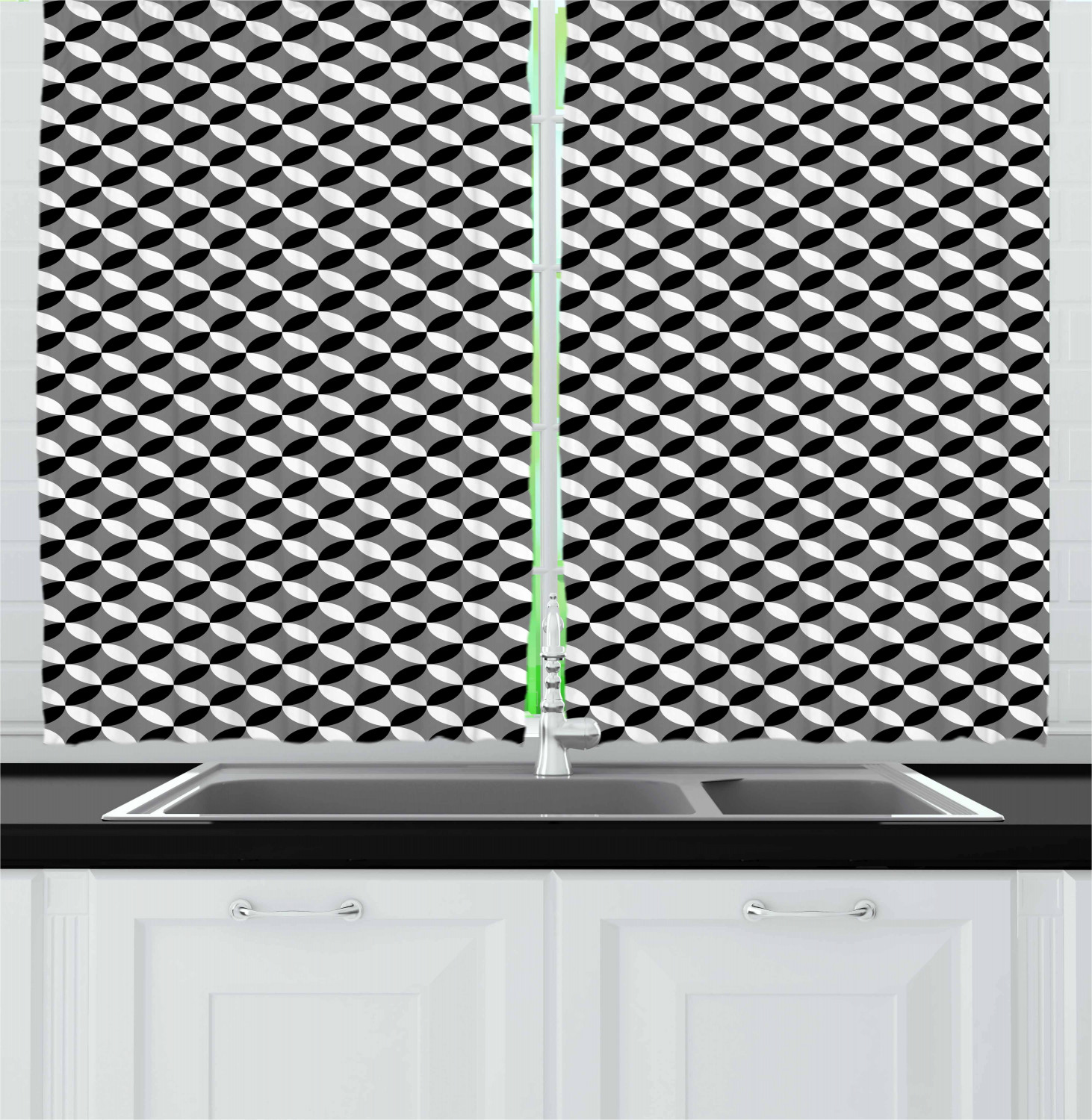 Black and Grey Kitchen Curtains 2 Panel Set Window Drapes 55" X 39" Ambesonne - Picture 18 of 26
