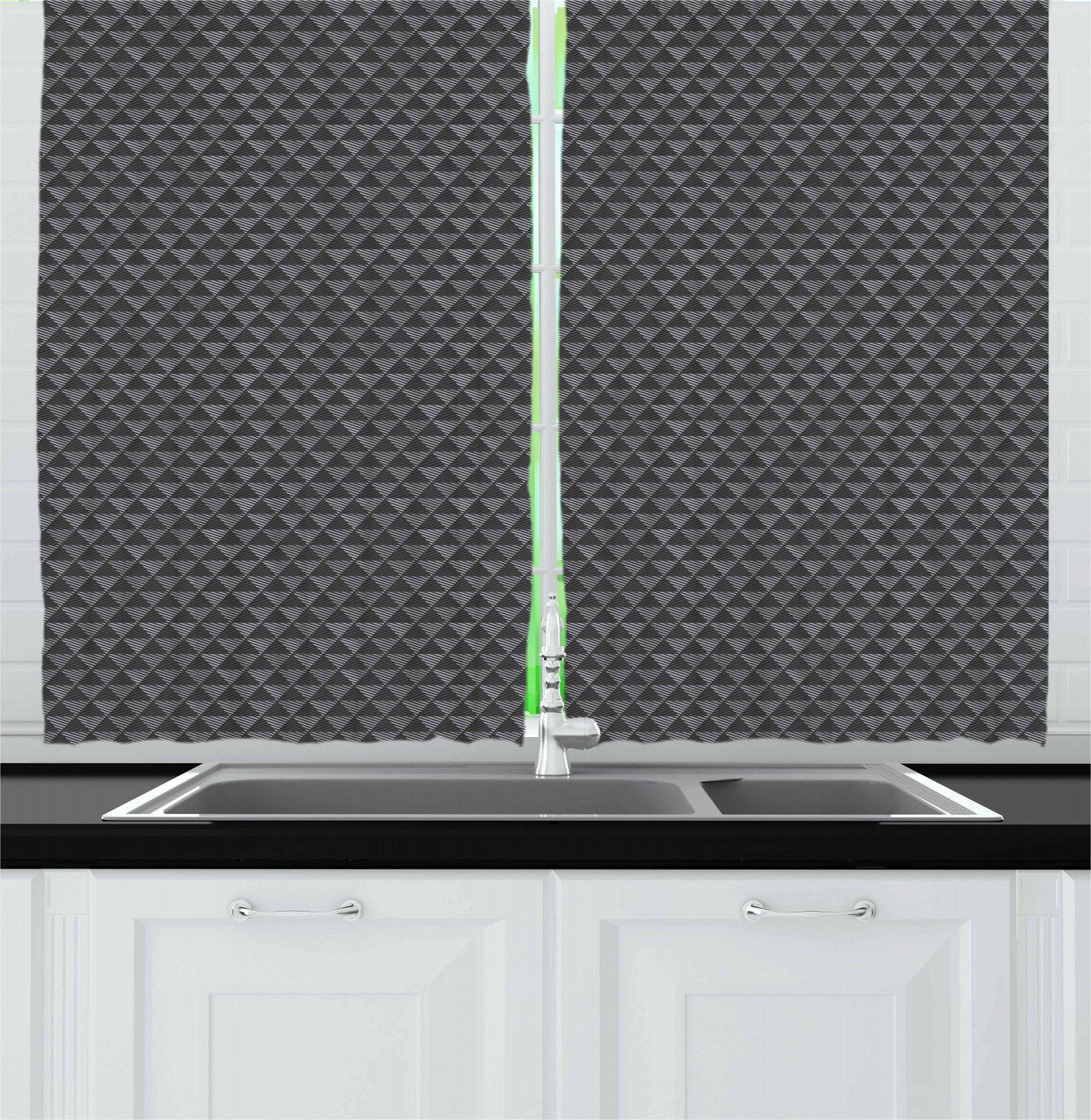 Black and Grey Kitchen Curtains 2 Panel Set Window Drapes 55" X 39" Ambesonne - Picture 12 of 26