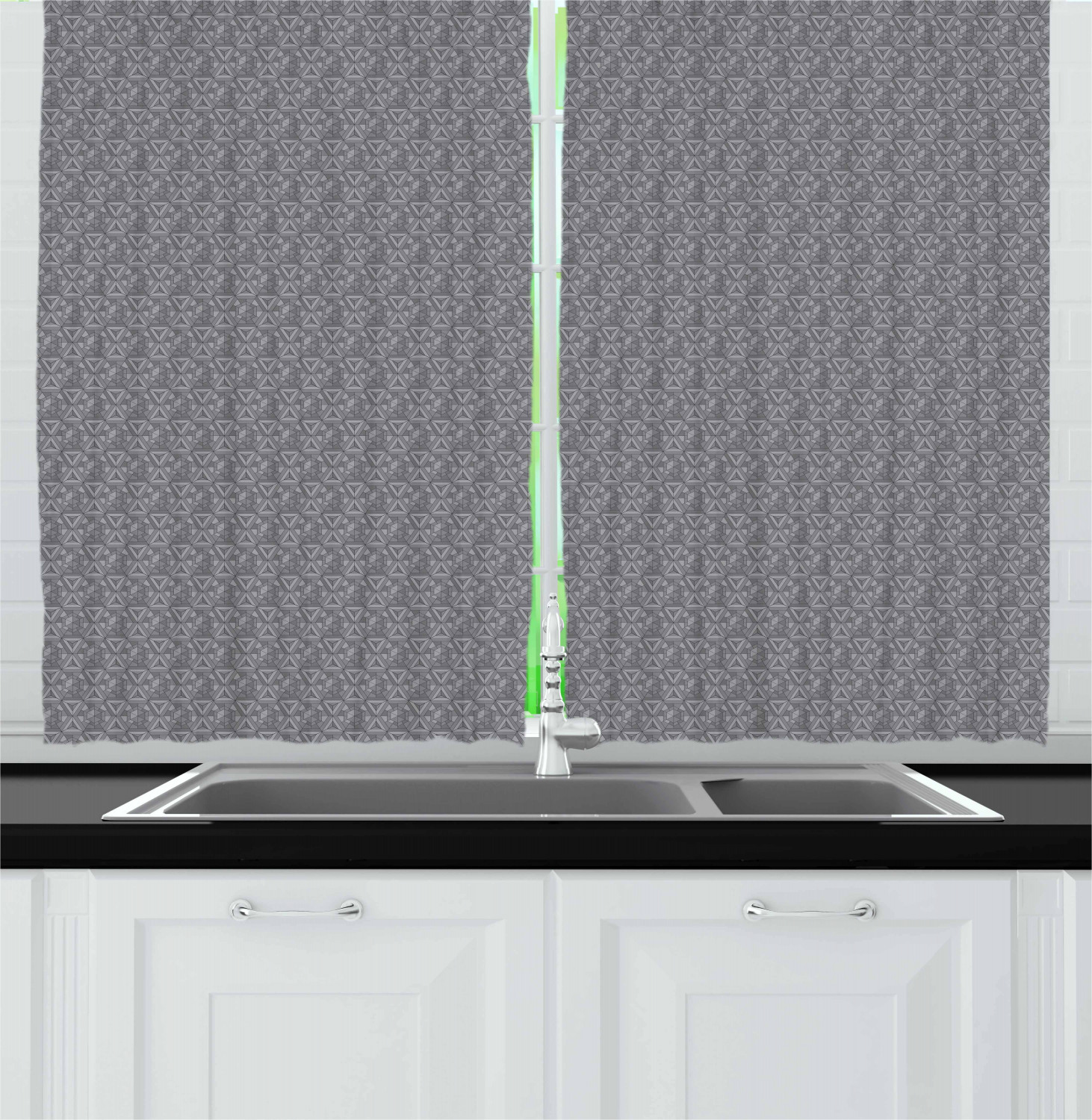 Black and Grey Kitchen Curtains 2 Panel Set Window Drapes 55" X 39" Ambesonne - Picture 17 of 26