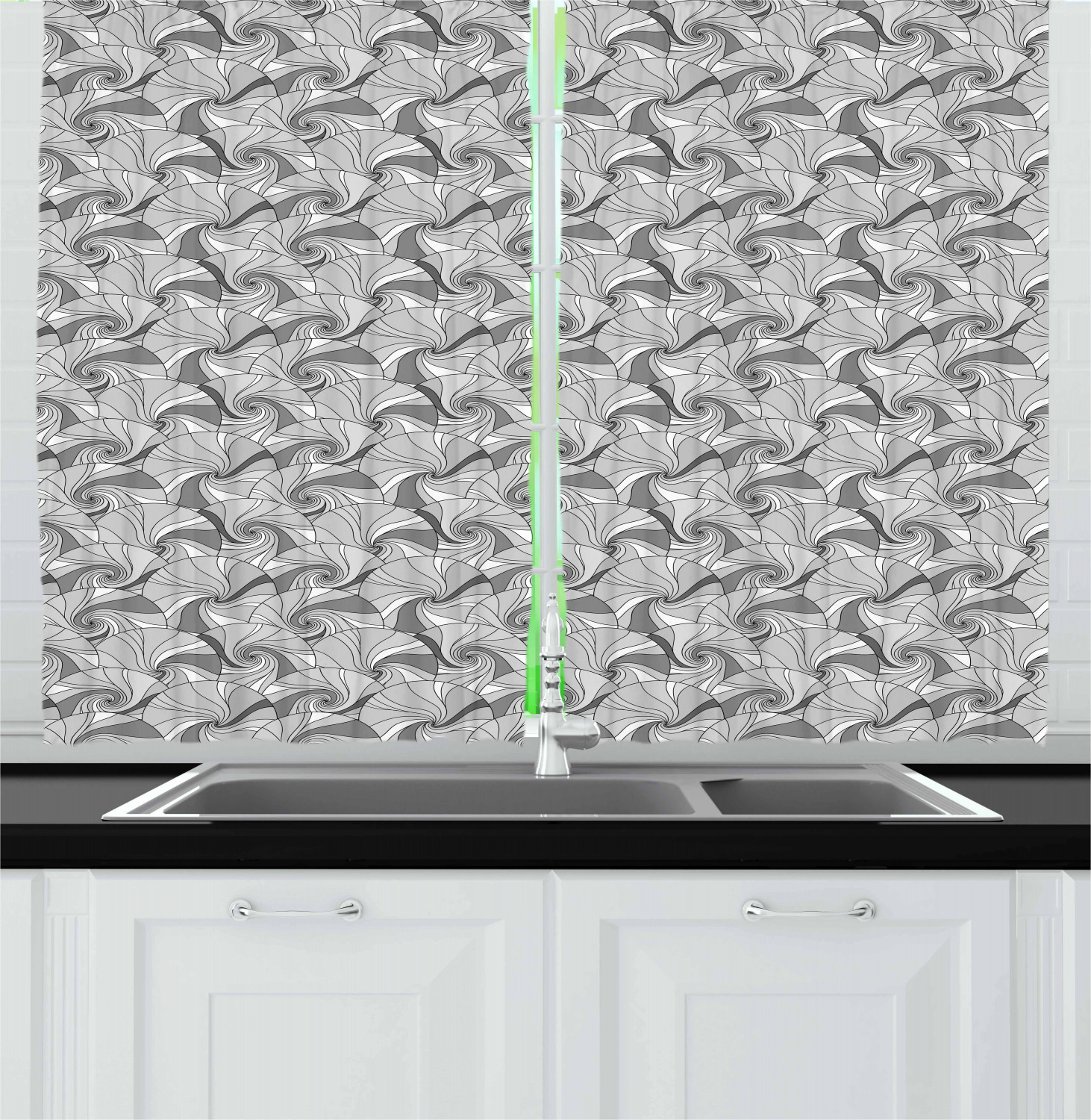 Black and Grey Kitchen Curtains 2 Panel Set Window Drapes 55