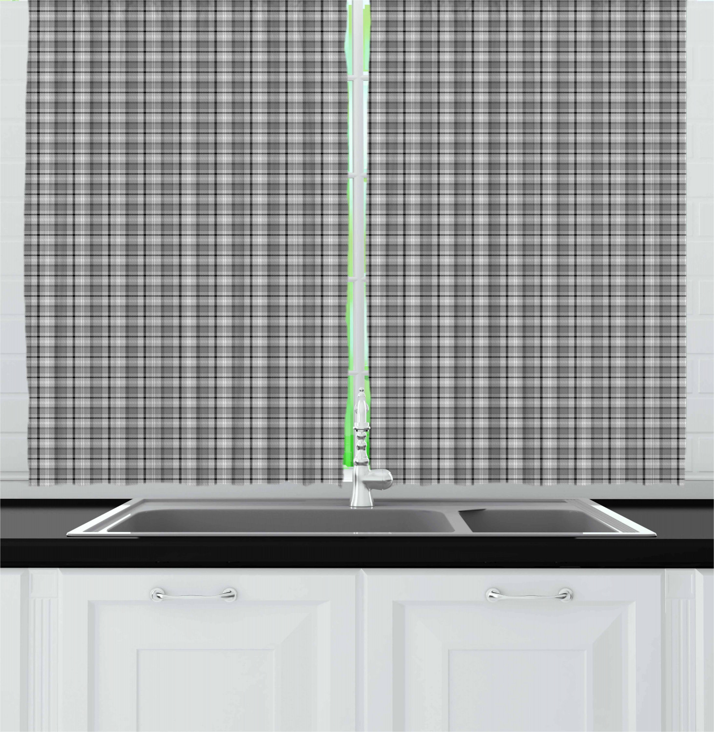 Black and Grey Kitchen Curtains 2 Panel Set Window Drapes 55" X 39" Ambesonne - Picture 20 of 26