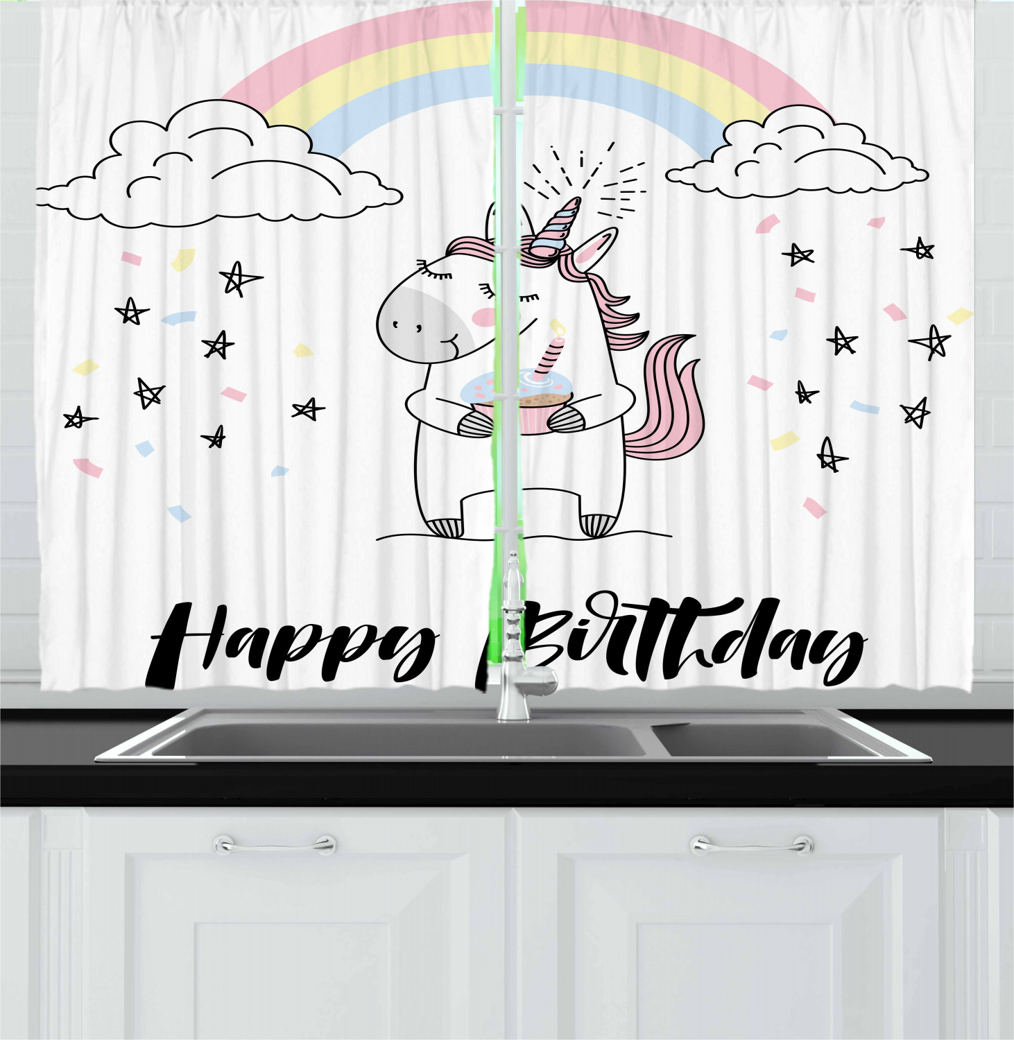 Unicorn Kitchen Curtains 2 Panel Set Decor Window Drapes 55" X 39