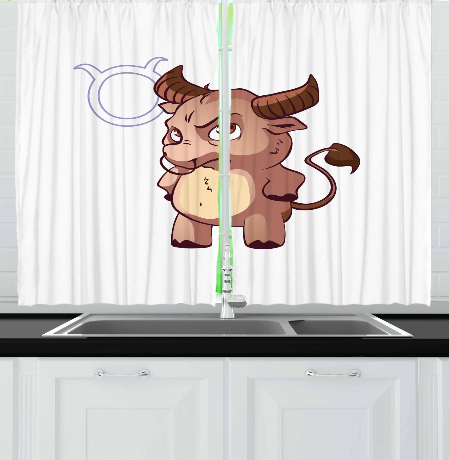 Zodiac Kitchen Curtains 2 Panel Set Decor Window Drapes 55" X 39" Ambesonne - Picture 20 of 31