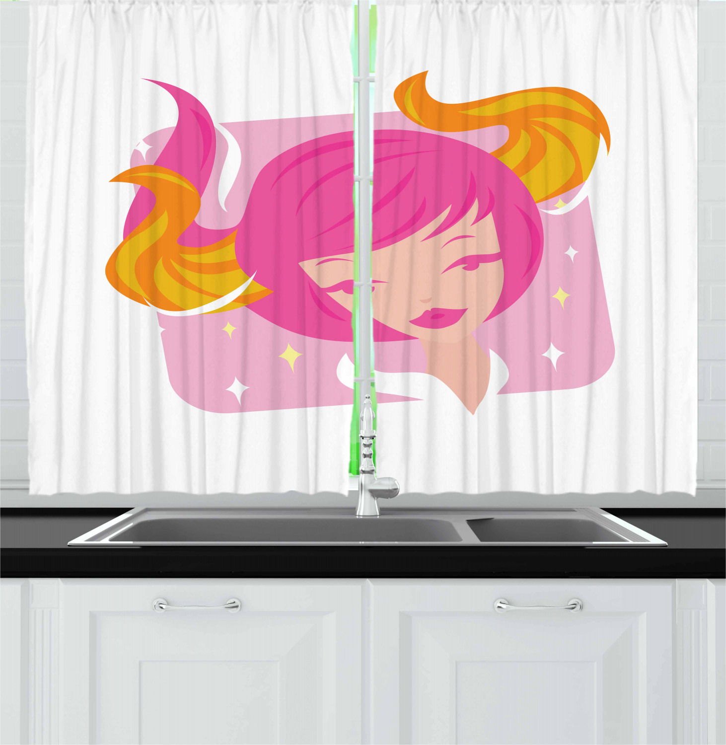 Zodiac Kitchen Curtains 2 Panel Set Decor Window Drapes 55" X 39" Ambesonne - Picture 16 of 31