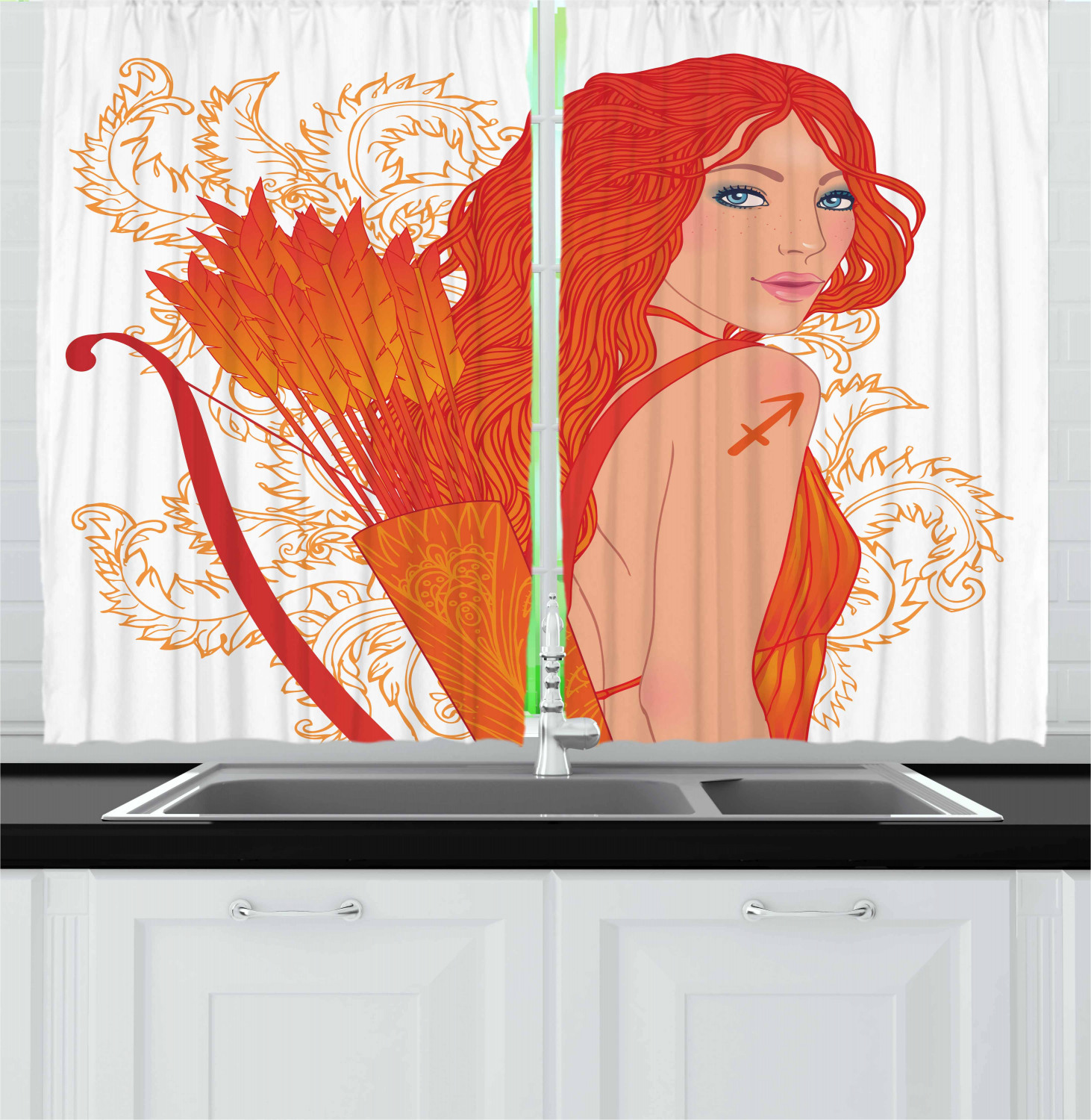 Zodiac Kitchen Curtains 2 Panel Set Decor Window Drapes 55" X 39" Ambesonne - Picture 22 of 31