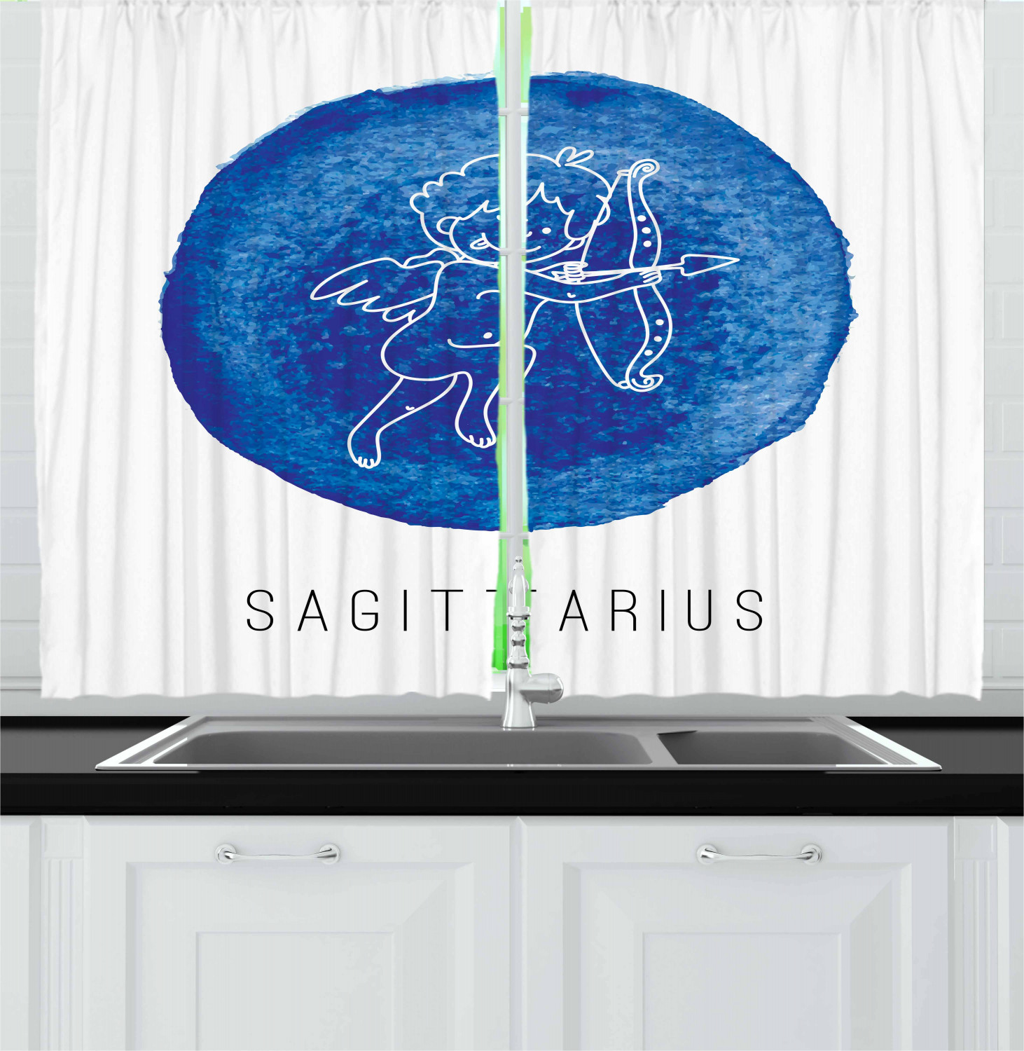Zodiac Kitchen Curtains 2 Panel Set Decor Window Drapes 55" X 39" Ambesonne - Picture 12 of 31