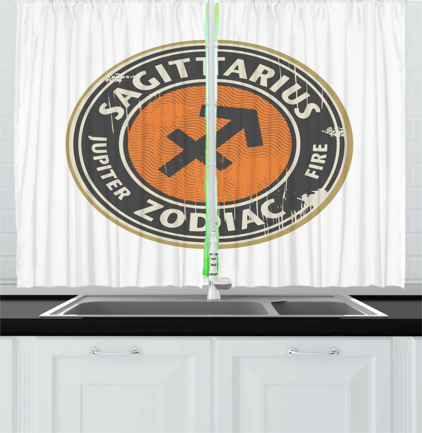 Zodiac Kitchen Curtains 2 Panel Set Decor Window Drapes 55" X 39" Ambesonne - Picture 18 of 31