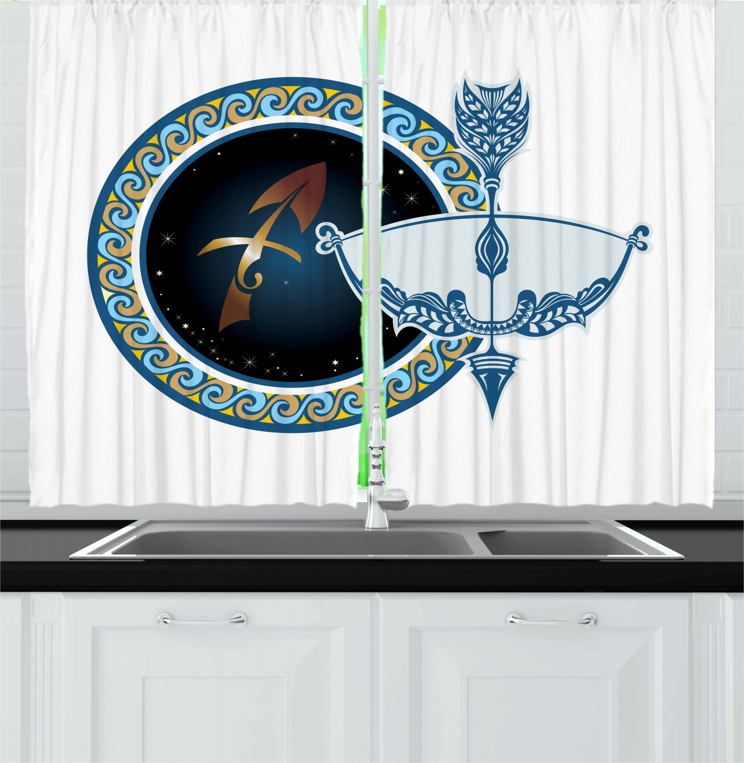 Zodiac Kitchen Curtains 2 Panel Set Decor Window Drapes 55" X 39" Ambesonne - Picture 10 of 31