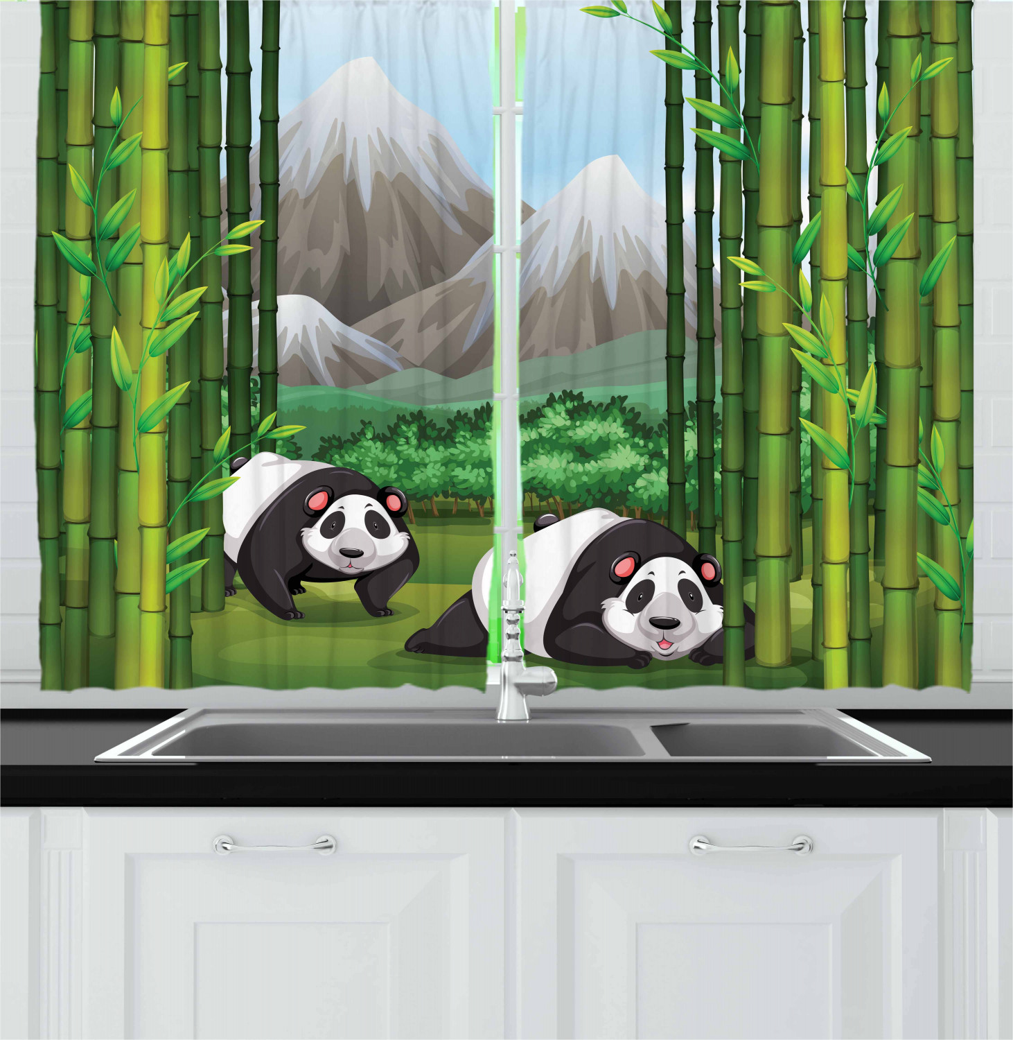 Bamboo Kitchen Curtains 2 Panel Set Window Drapes 55" X 39" Ambesonne - Picture 8 of 8