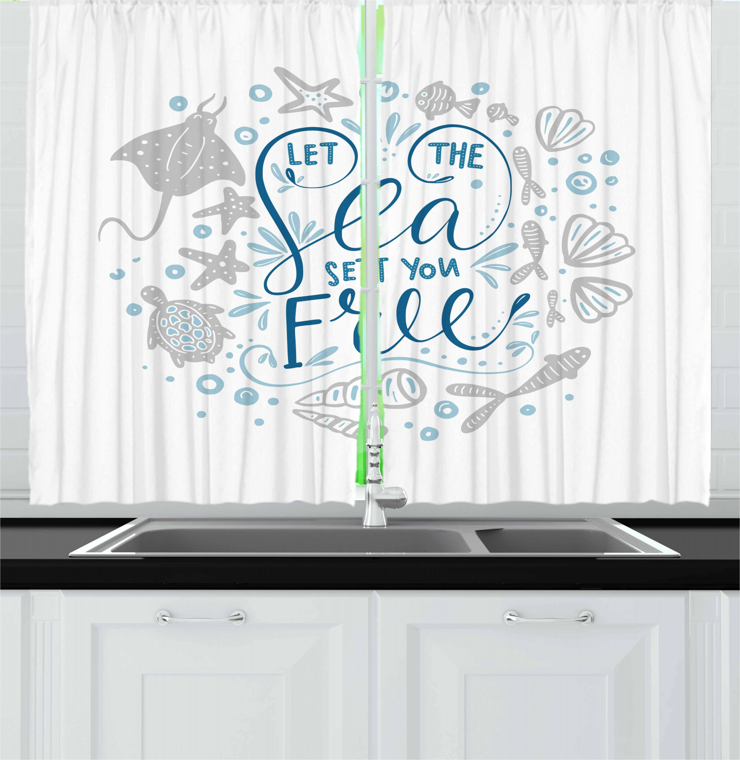Motivational Kitchen Curtains 2 Panel Set Window Drapes 55" X 39" Ambesonne - Picture 18 of 29