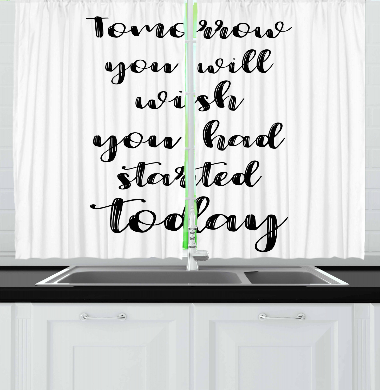 Motivational Kitchen Curtains 2 Panel Set Window Drapes 55" X 39" Ambesonne - Picture 17 of 29