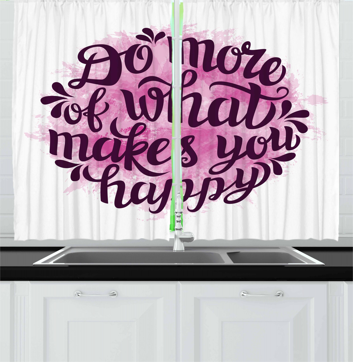 Motivational Kitchen Curtains 2 Panel Set Window Drapes 55" X 39" Ambesonne - Picture 5 of 29