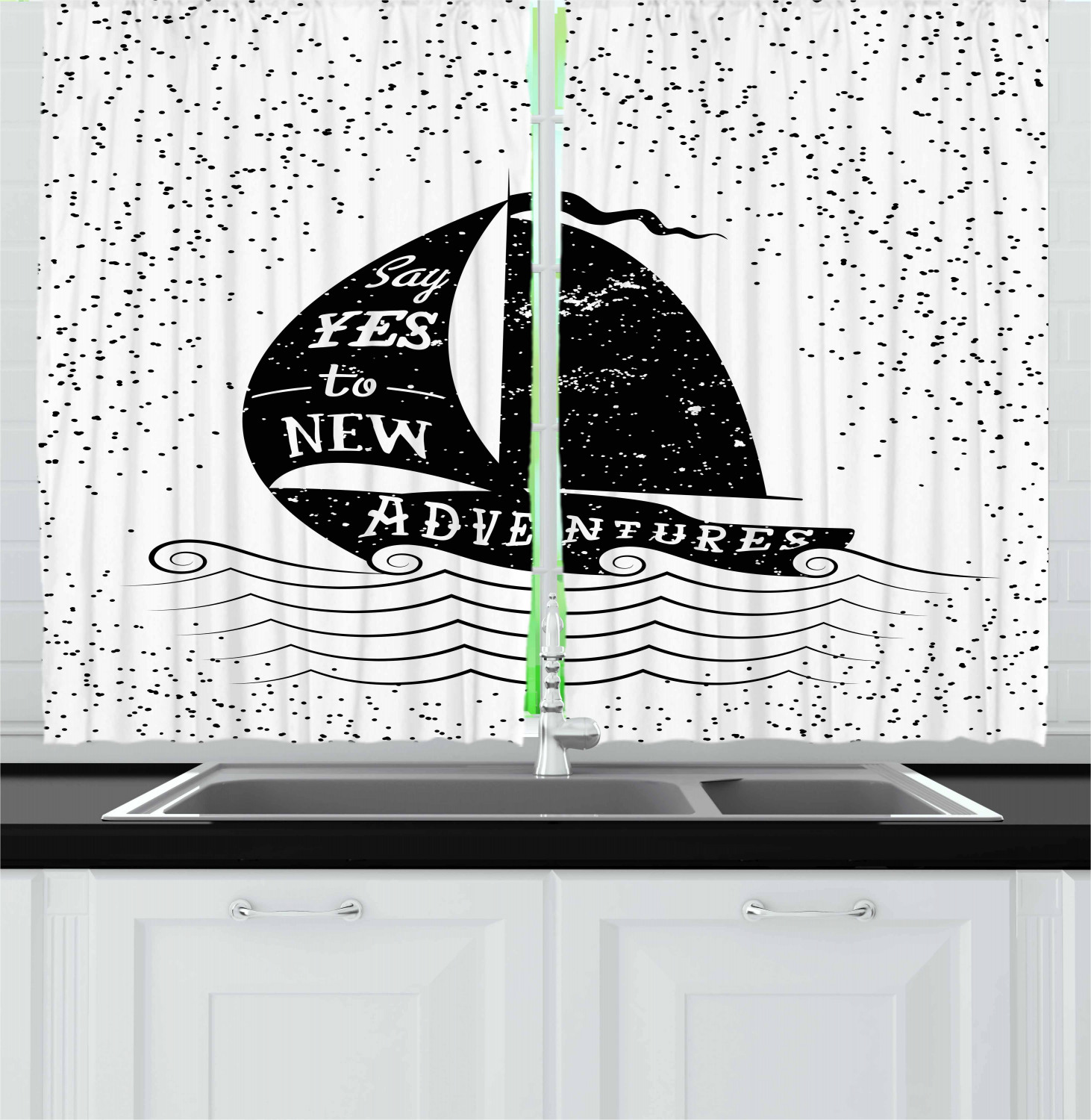 Motivational Kitchen Curtains 2 Panel Set Window Drapes 55" X 39" Ambesonne - Picture 24 of 29