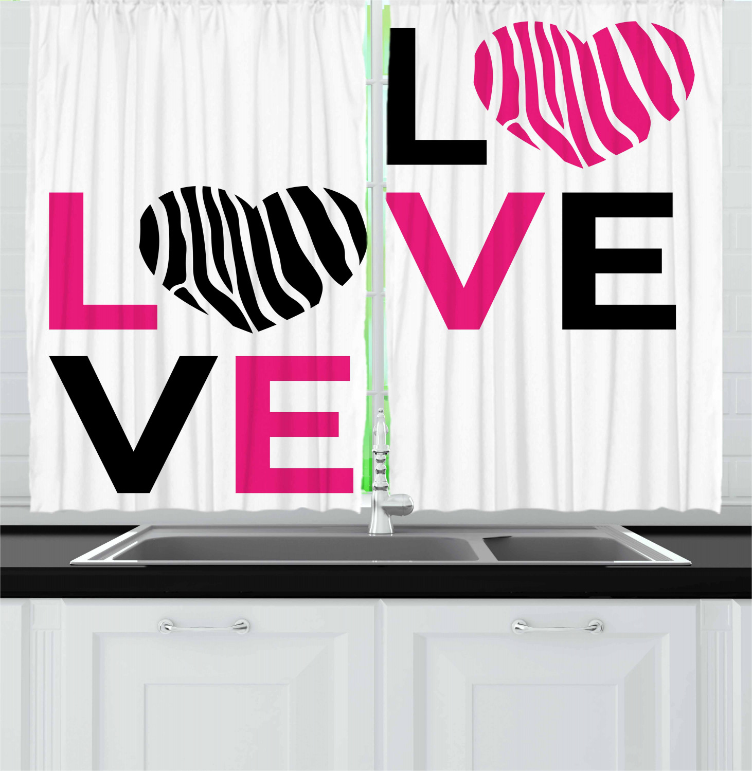 Pink Zebra  Kitchen  Curtains 2 Panel Set  Window Drapes 55 