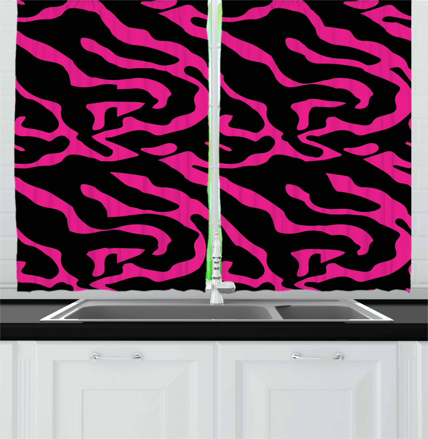 Pink Zebra  Kitchen  Curtains 2 Panel Set  Window Drapes 55 