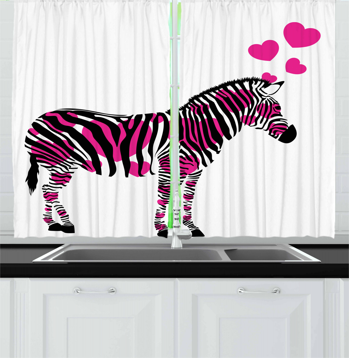 Pink Zebra  Kitchen  Curtains 2 Panel Set  Window Drapes 55 