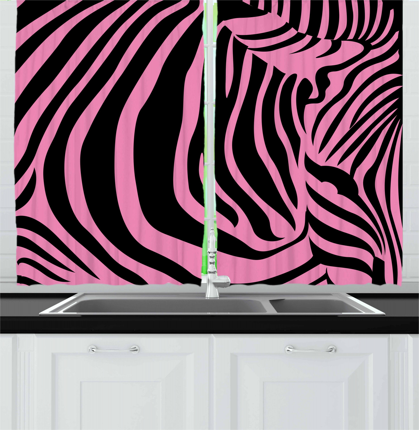 Pink Zebra  Kitchen  Curtains 2 Panel Set  Window Drapes 55 