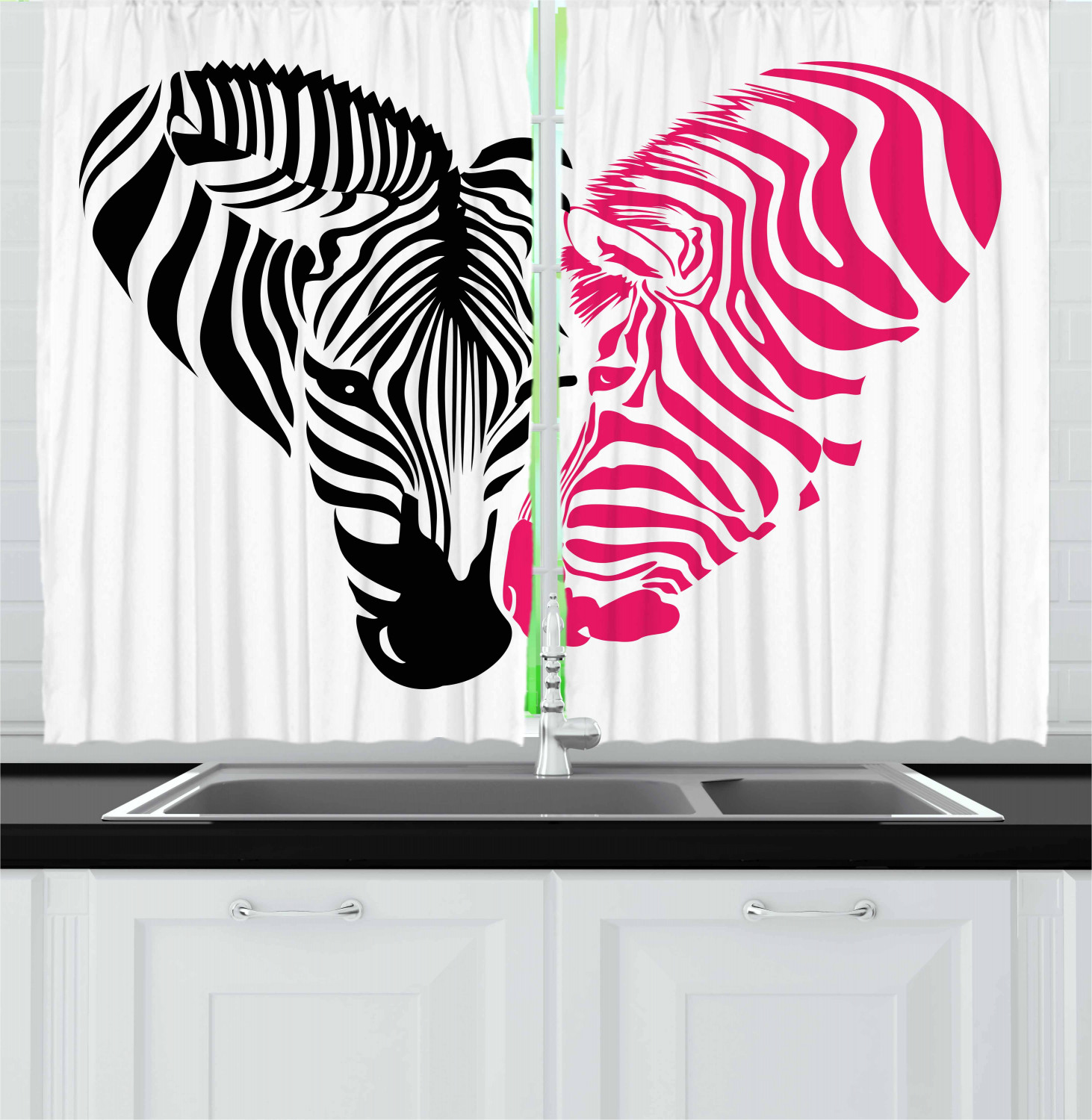 Pink Zebra  Kitchen  Curtains 2 Panel Set  Window Drapes 55 