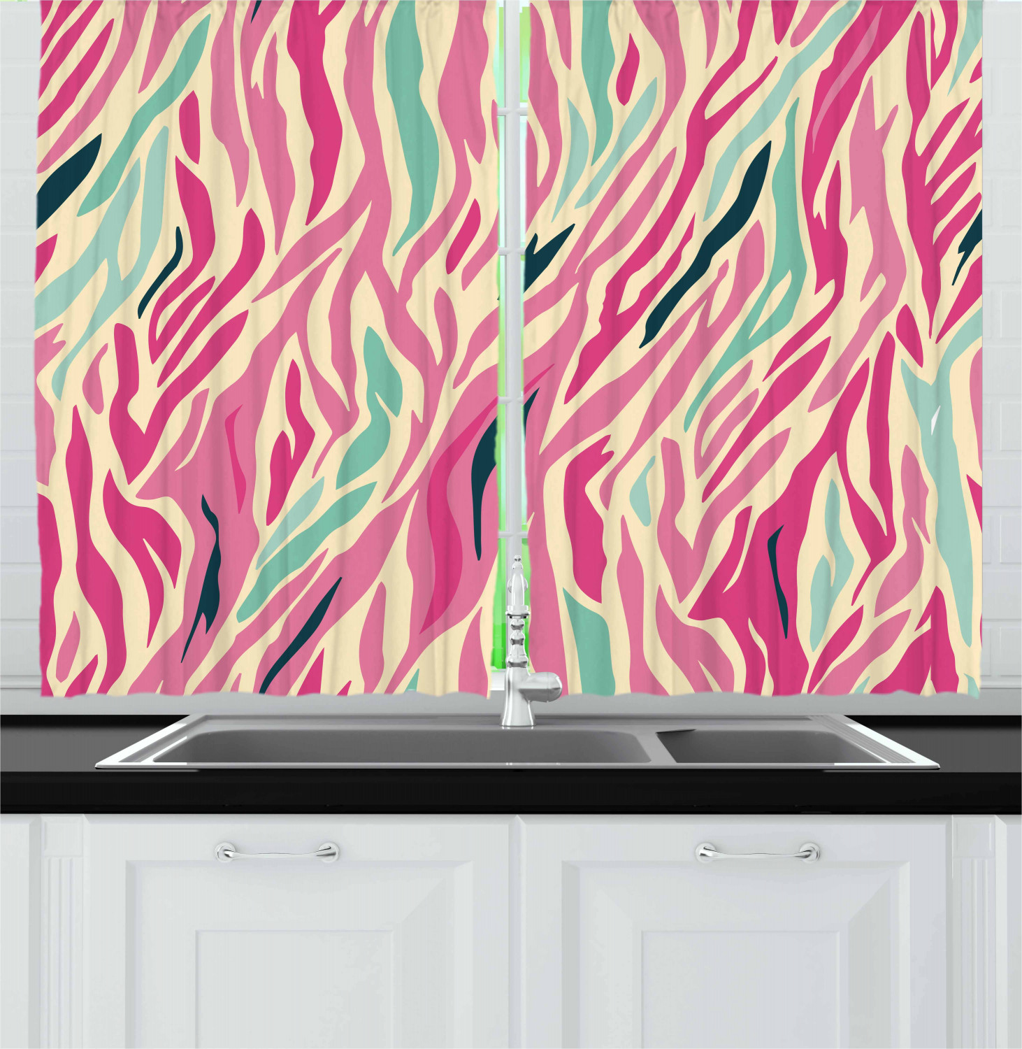 Pink Zebra  Kitchen  Curtains 2 Panel Set  Window Drapes 55 