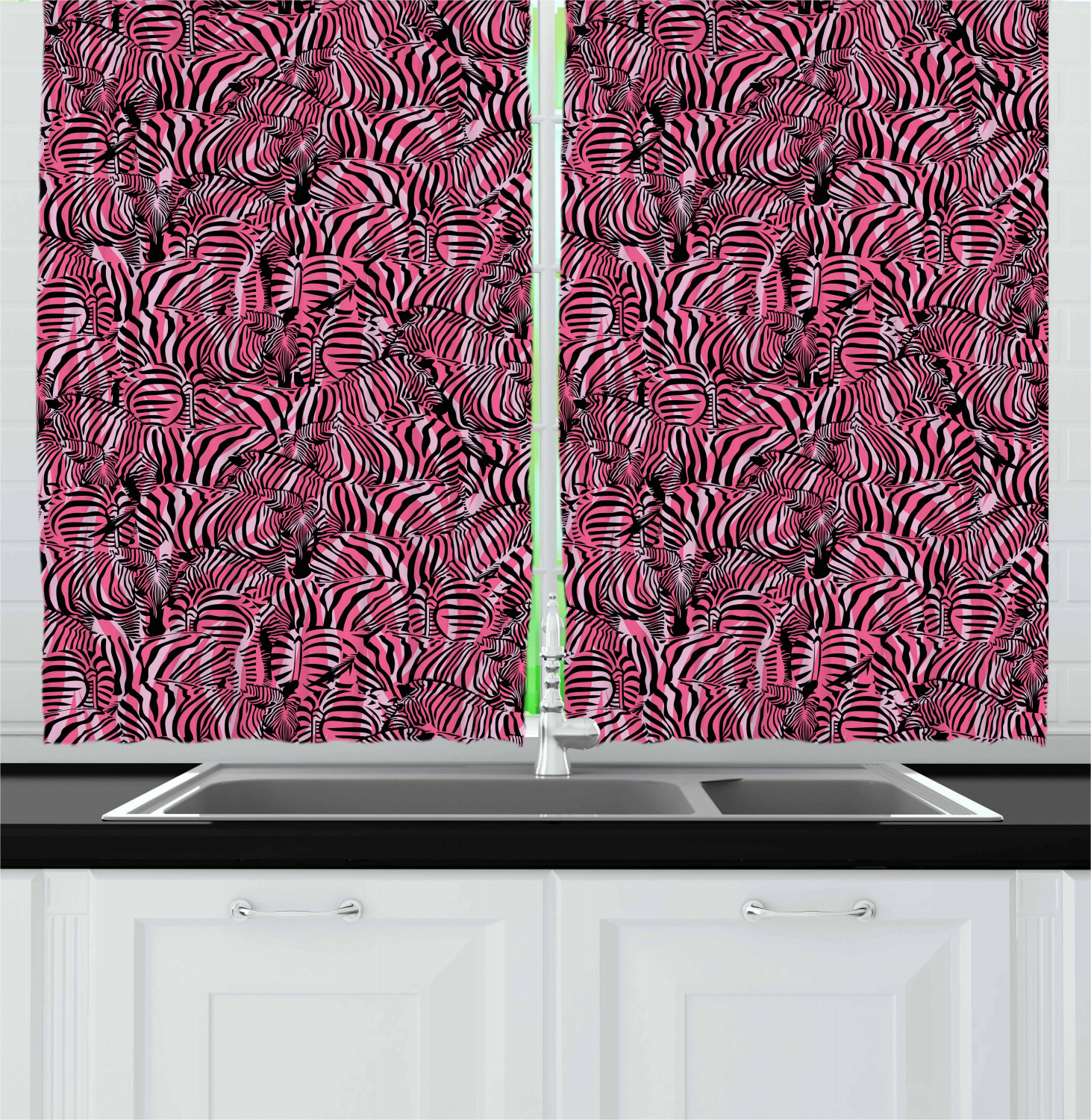 Pink Zebra  Kitchen  Curtains 2 Panel Set  Window Drapes 55 