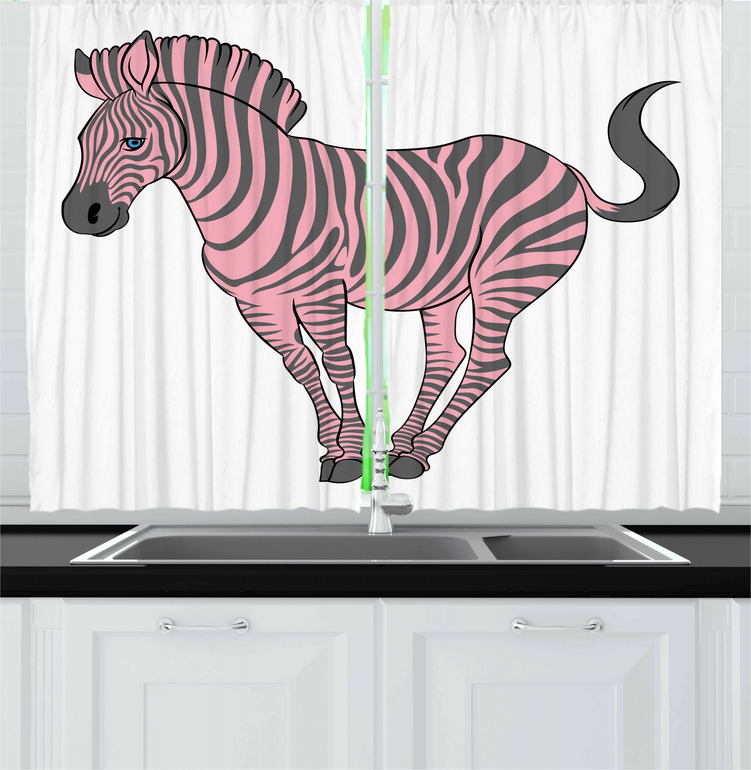 Pink Zebra  Kitchen  Curtains 2 Panel Set  Window Drapes 55 