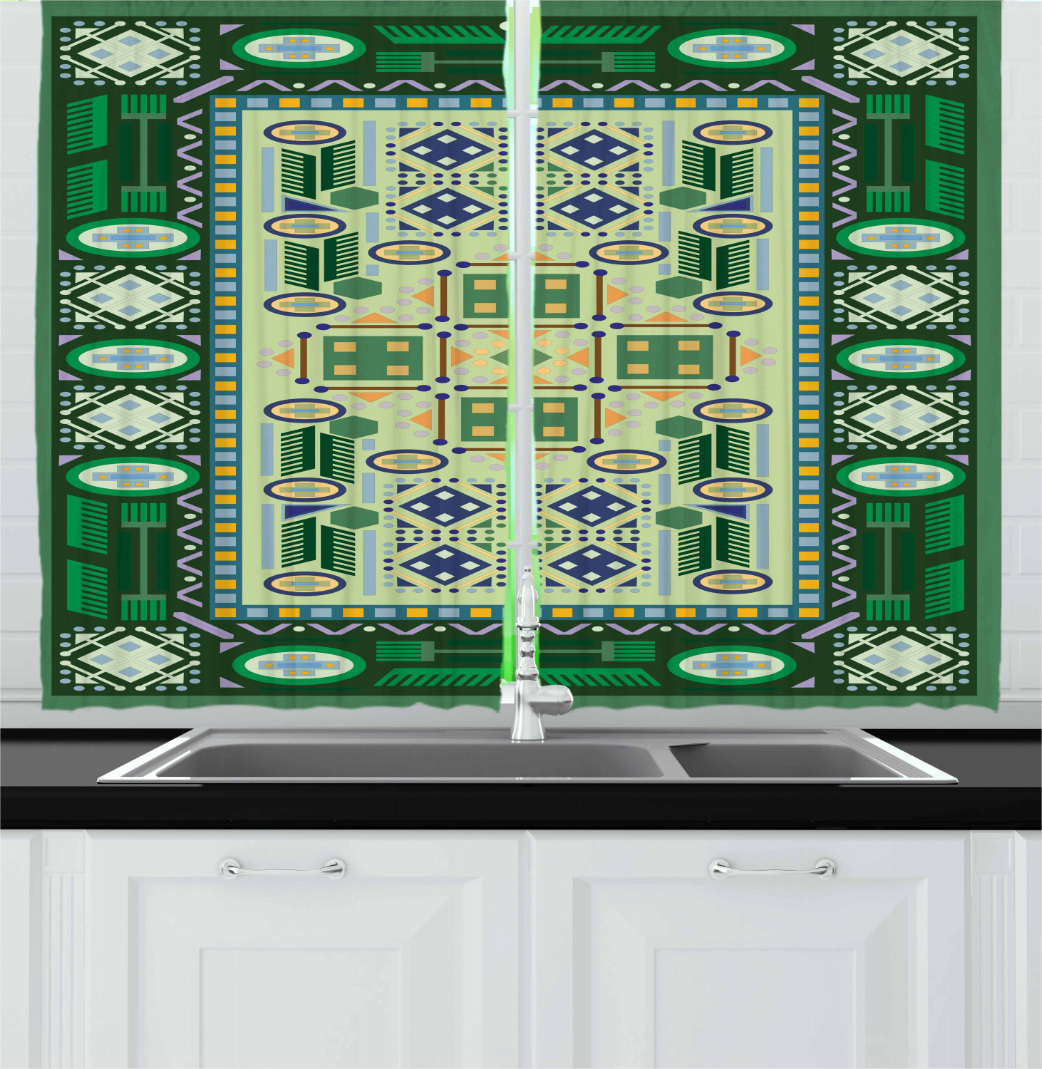 Afghan Kitchen Curtains 2 Panel Set Window Drapes 55" X 39" Ambesonne - Picture 2 of 20