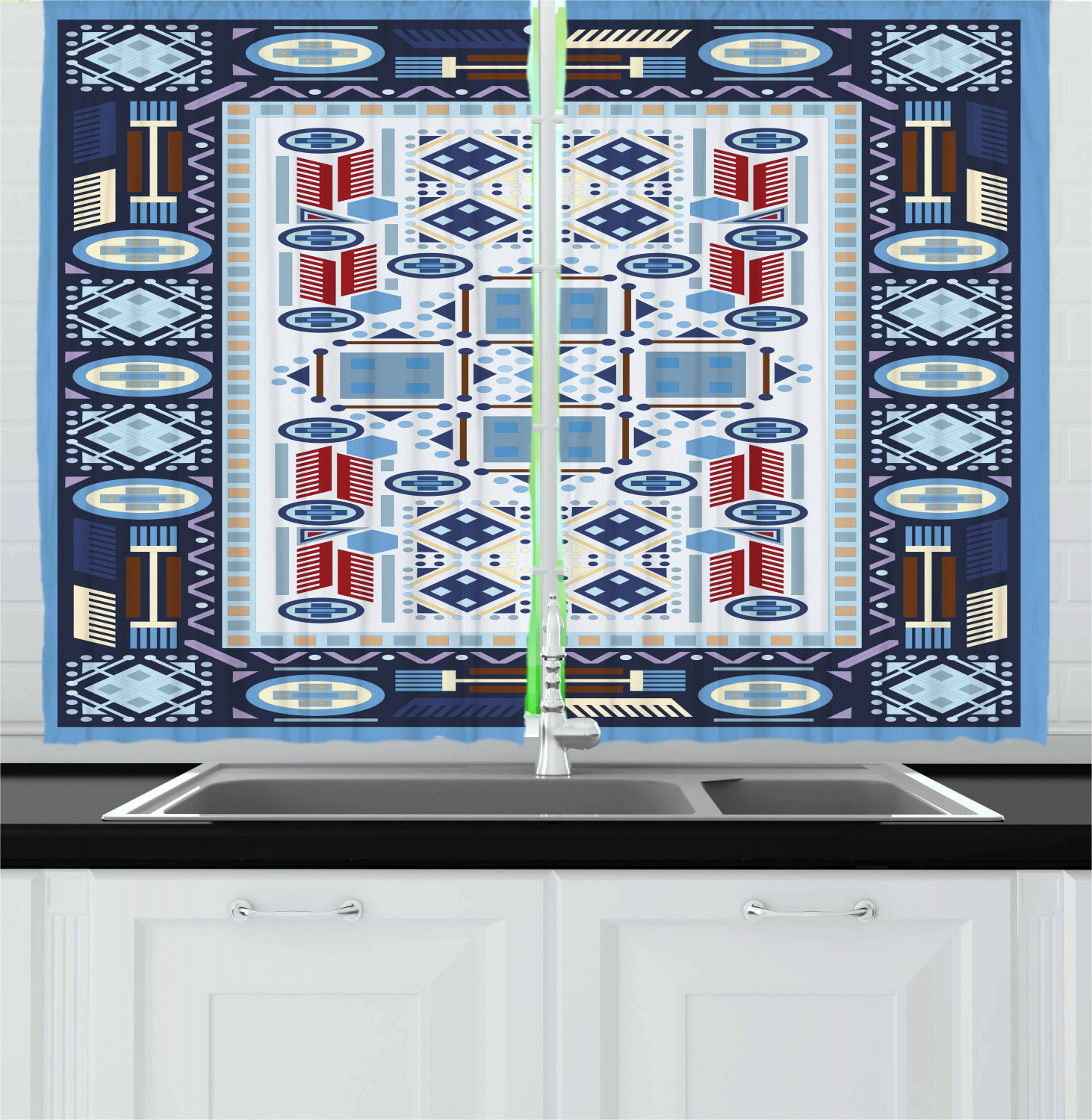 Afghan Kitchen Curtains 2 Panel Set Window Drapes 55" X 39" Ambesonne - Picture 3 of 20