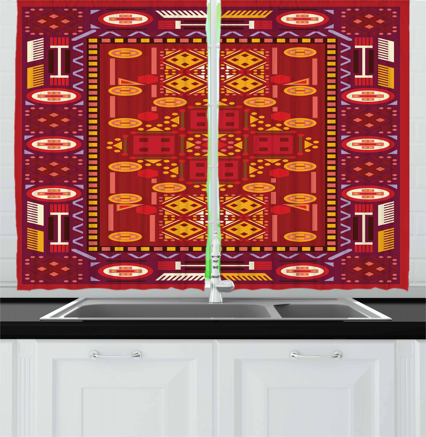 Afghan Kitchen Curtains 2 Panel Set Window Drapes 55" X 39" Ambesonne - Picture 4 of 20