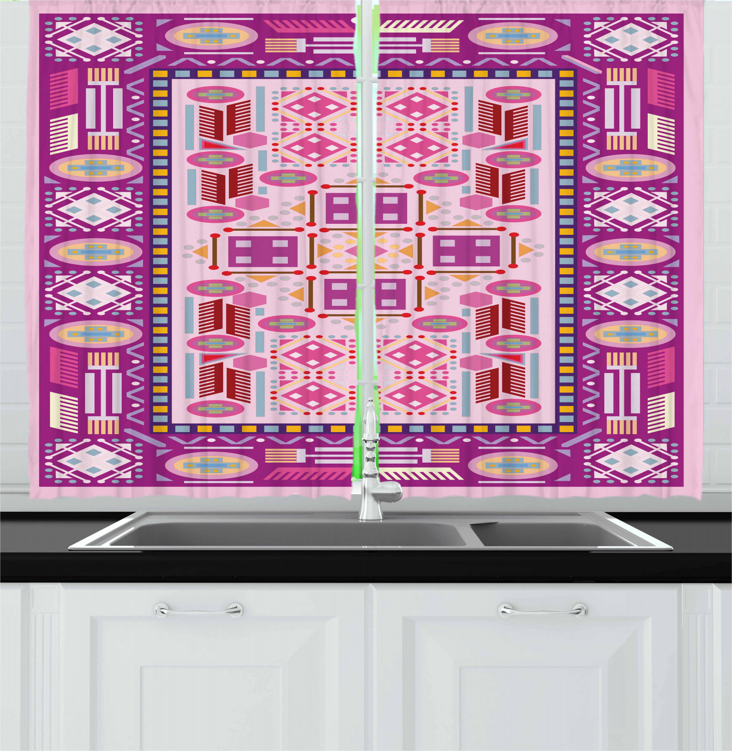 Afghan Kitchen Curtains 2 Panel Set Window Drapes 55" X 39" Ambesonne - Picture 5 of 20