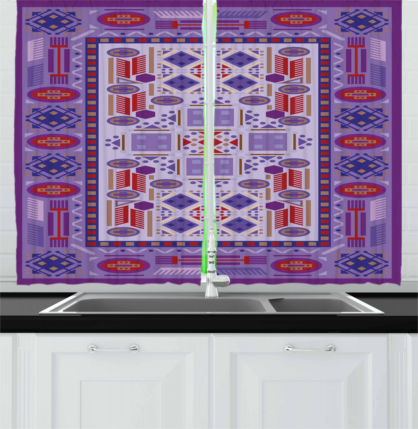 Afghan Kitchen Curtains 2 Panel Set Window Drapes 55" X 39" Ambesonne - Picture 7 of 20