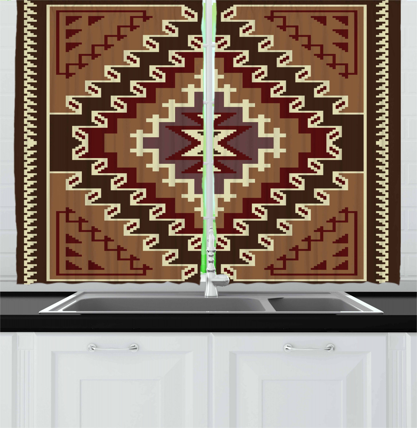 Afghan Kitchen Curtains 2 Panel Set Window Drapes 55" X 39" Ambesonne - Picture 8 of 20