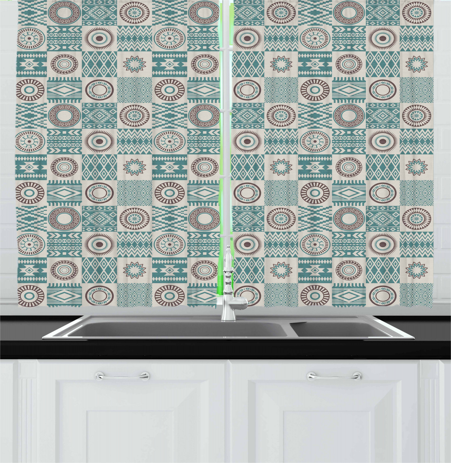 Afghan Kitchen Curtains 2 Panel Set Window Drapes 55" X 39" Ambesonne - Picture 9 of 20