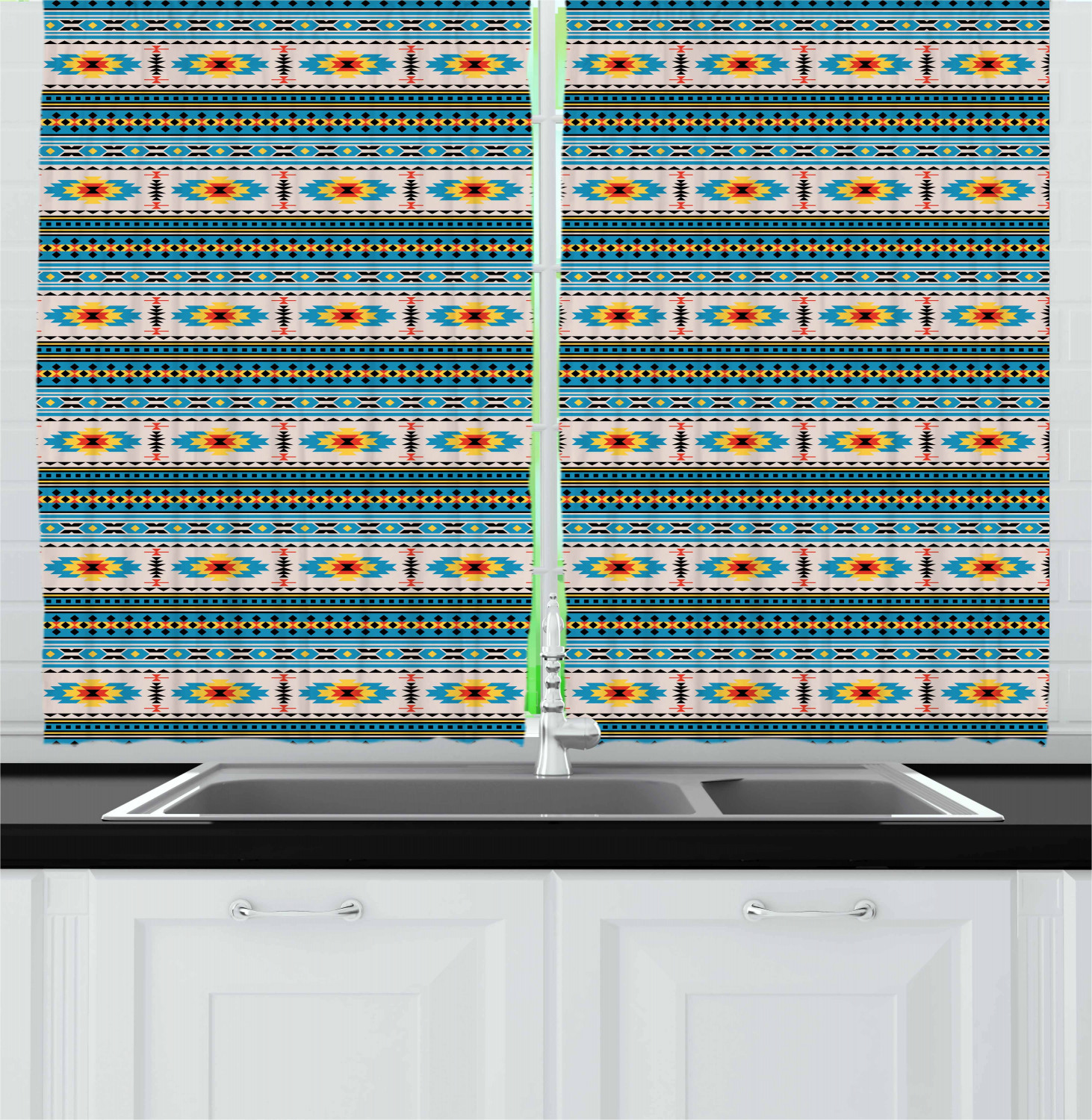 Afghan Kitchen Curtains 2 Panel Set Window Drapes 55" X 39" Ambesonne - Picture 11 of 20