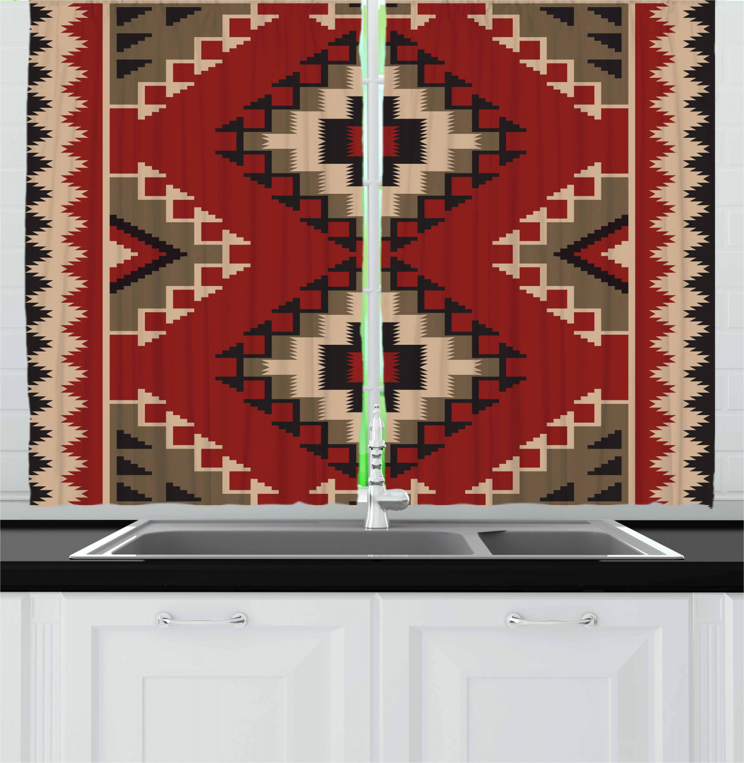 Afghan Kitchen Curtains 2 Panel Set Window Drapes 55" X 39" Ambesonne - Picture 12 of 20